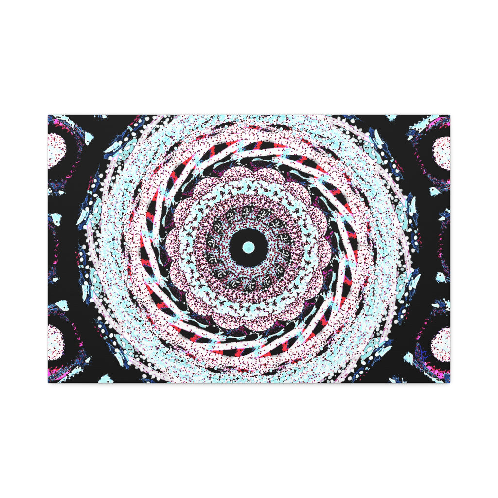 Mandala Kaleidoscope Canvas Wall Art — Psychedelic Pink & Teal Stretched Canvas (1.5")
