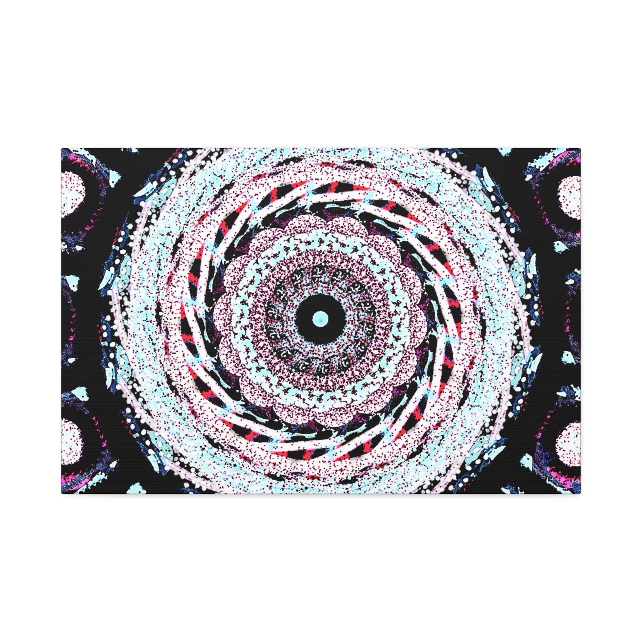 Mandala Kaleidoscope Canvas Wall Art — Psychedelic Pink & Teal Stretched Canvas (1.5")