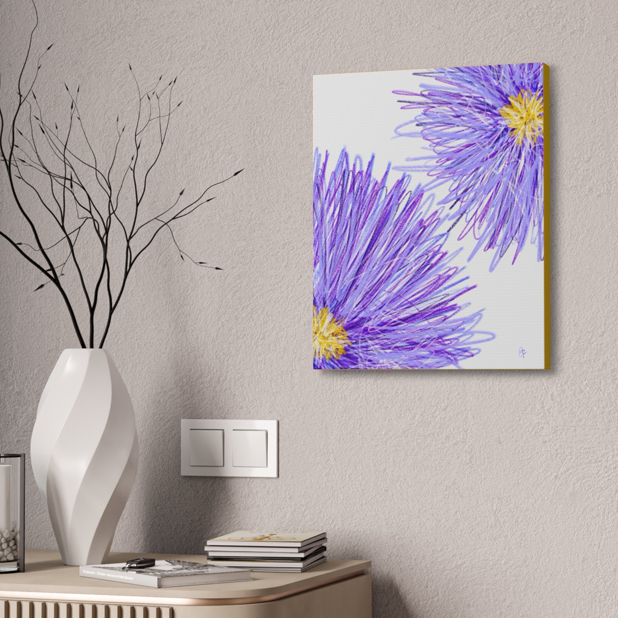 Purple Aster Floral Canvas Wrap – Vibrant Botanical Wall Art, 1.5" Stretched
