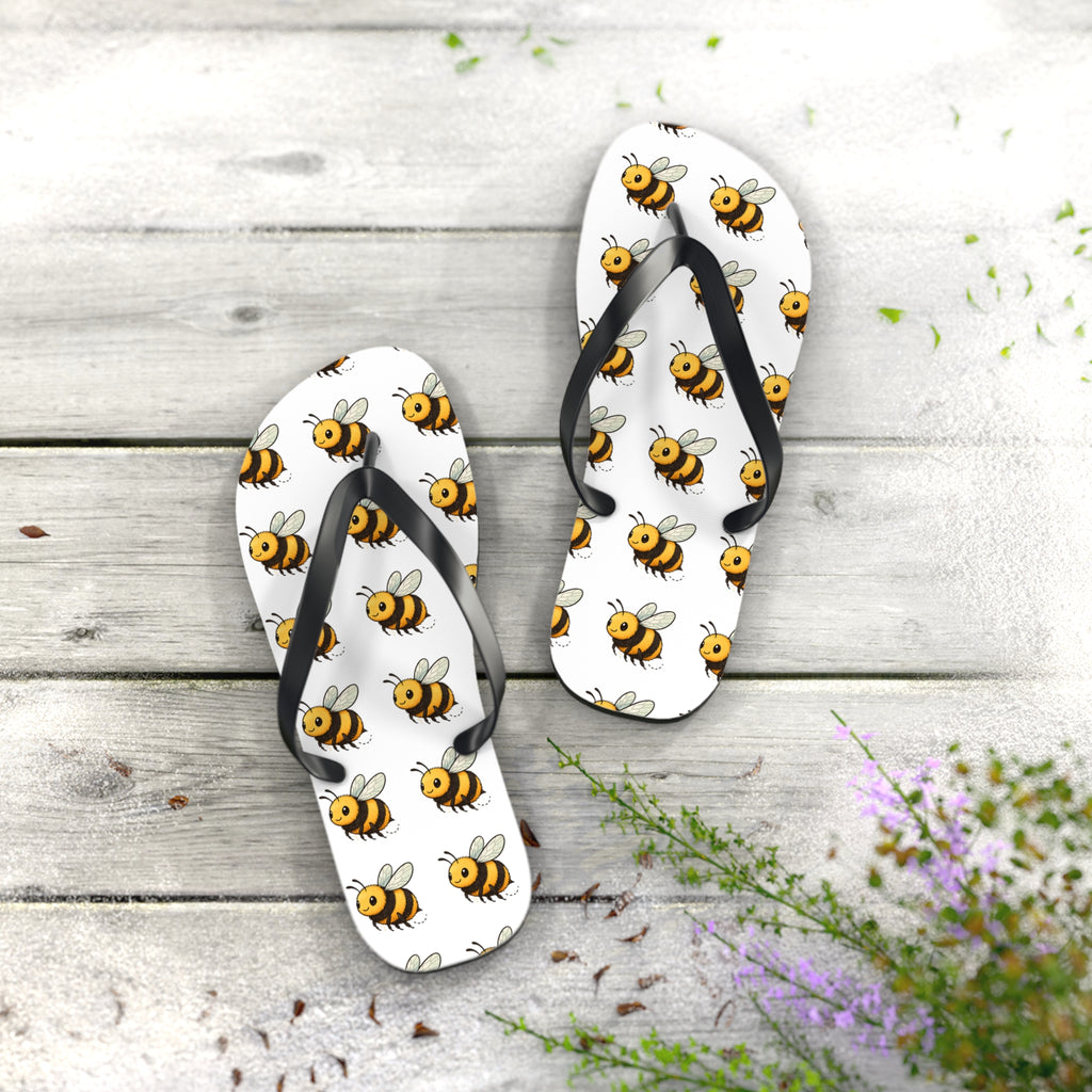 Bee Pattern Flip Flops — Cute Yellow Bee Summer Sandals