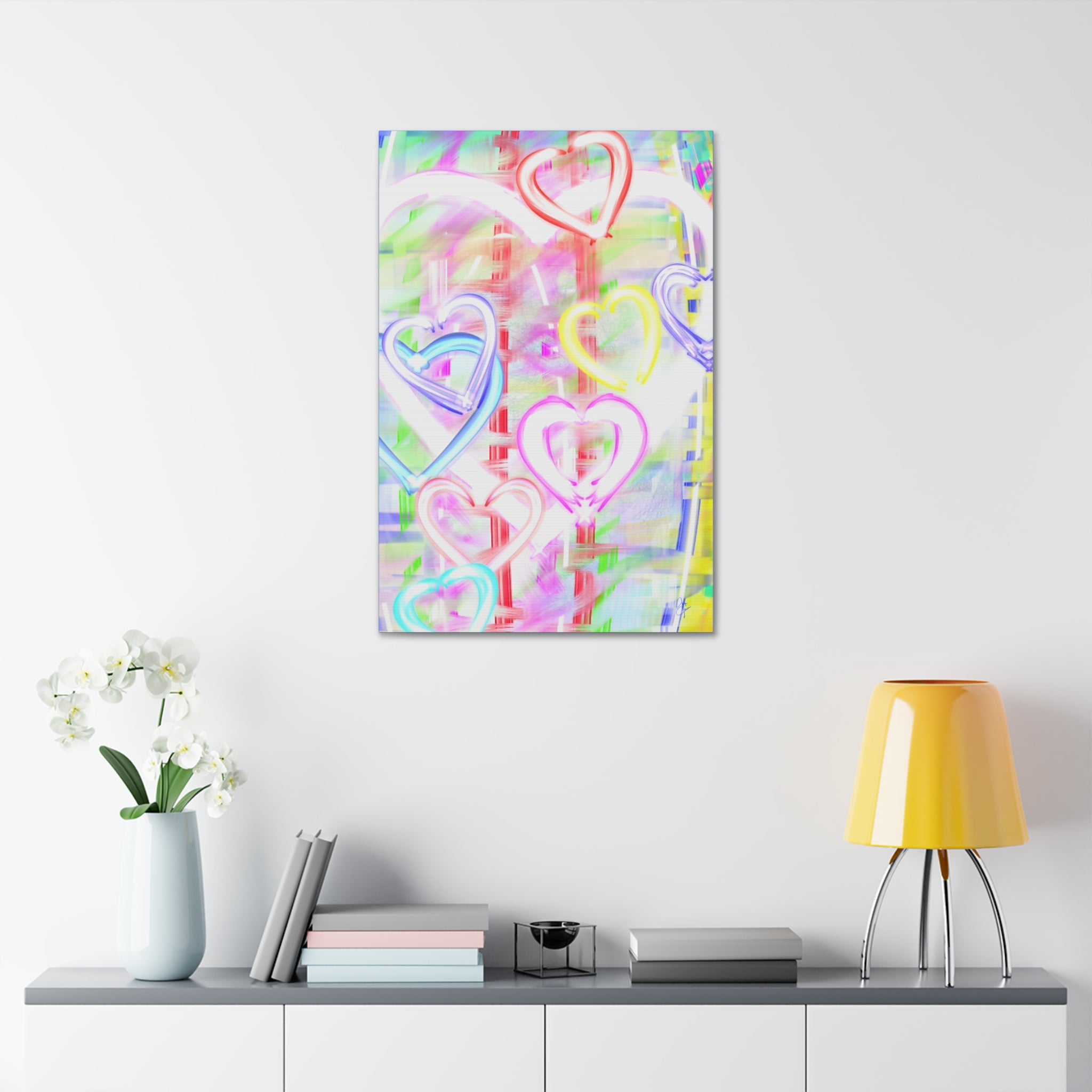 Colorful Neon Hearts Canvas Print — Stretched 1.5" Wall Art