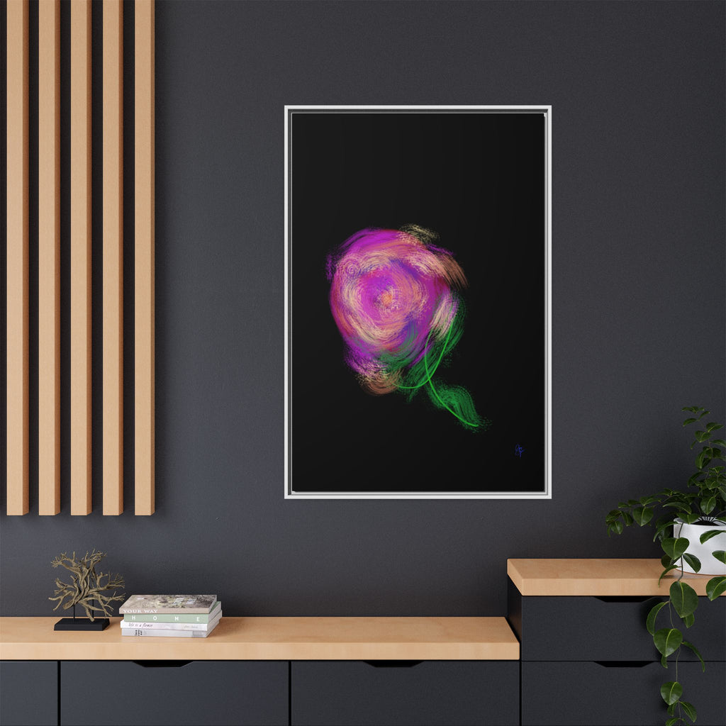 Abstract Rose Swirl Matte Framed Canvas — Multicolor Floral Wall Art