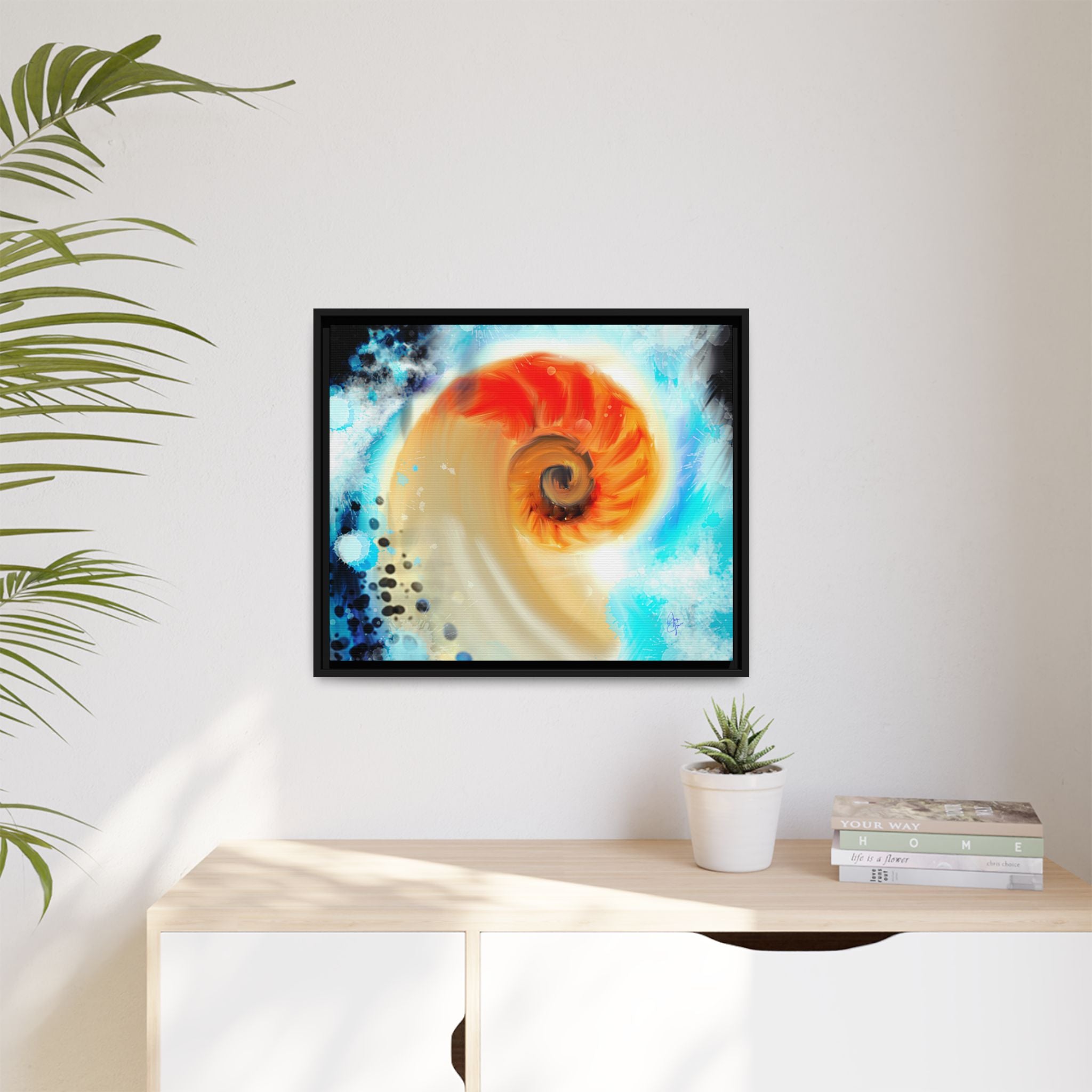 Framed Abstract Spiral Canvas Art — Vibrant Nautical Wave Print