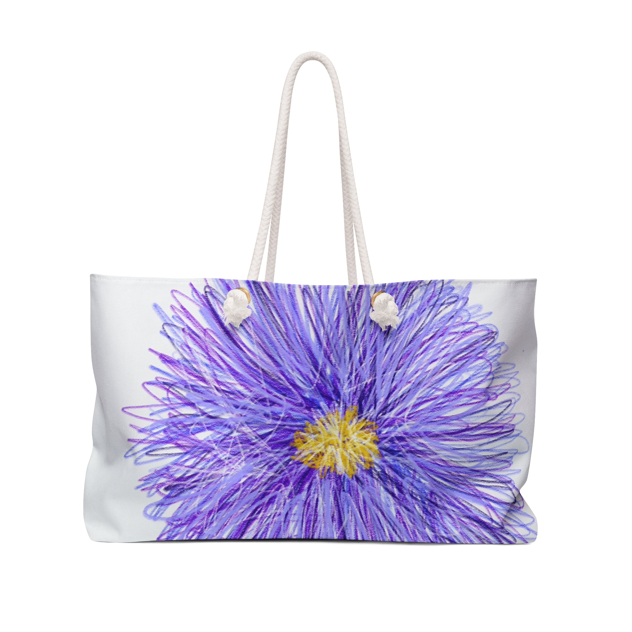 Weekender Bag — Large Purple Aster Floral Tote for Travel & Beach