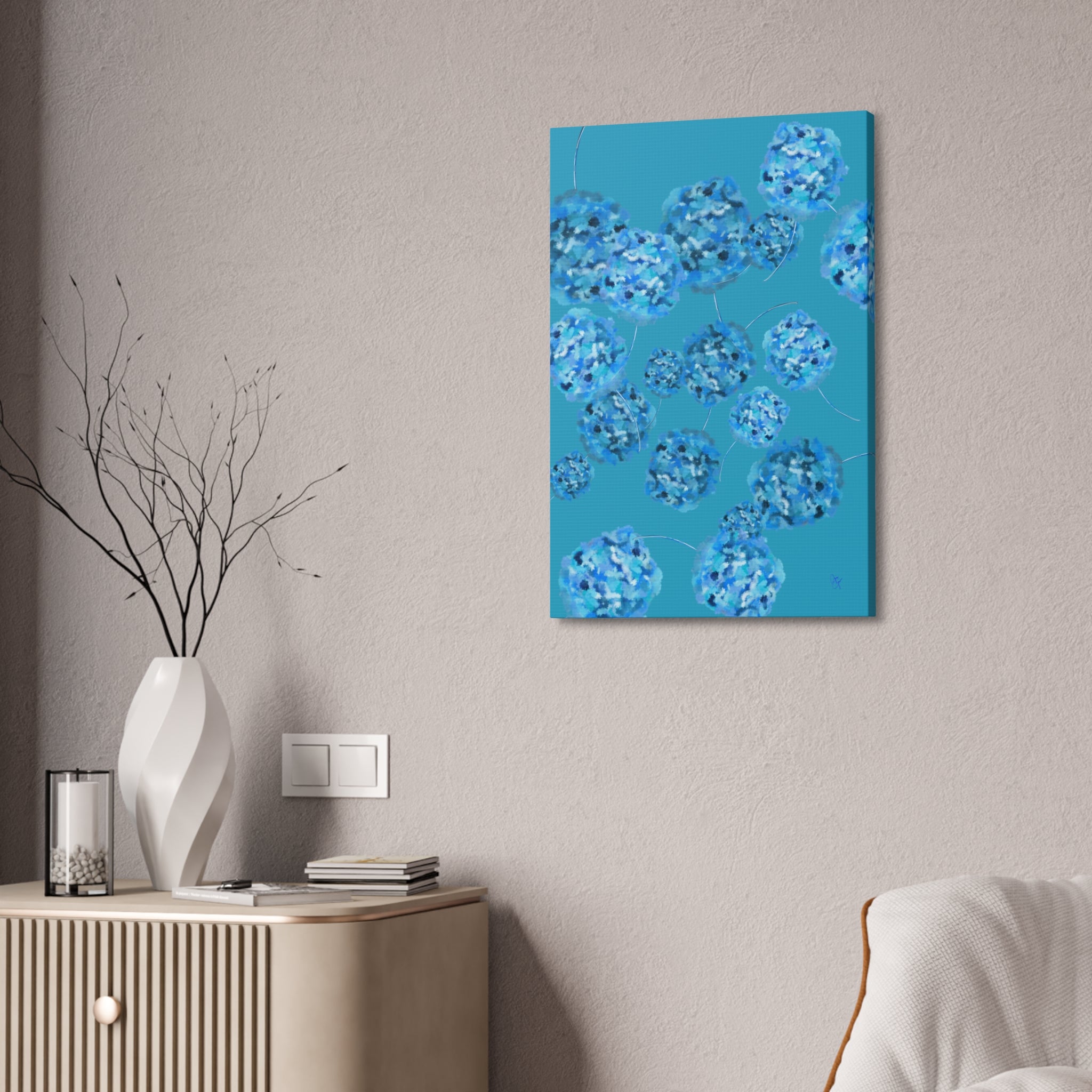 Blue Hydrangea Canvas Wall Art — Abstract Floral Stretched Canvas (1.5" Depth)