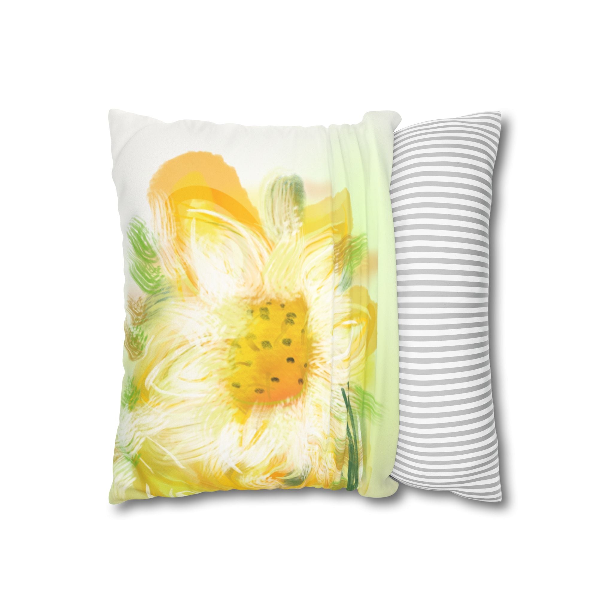 Yellow Daisy Faux Suede Pillowcase — Floral Square Throw Pillow Cover