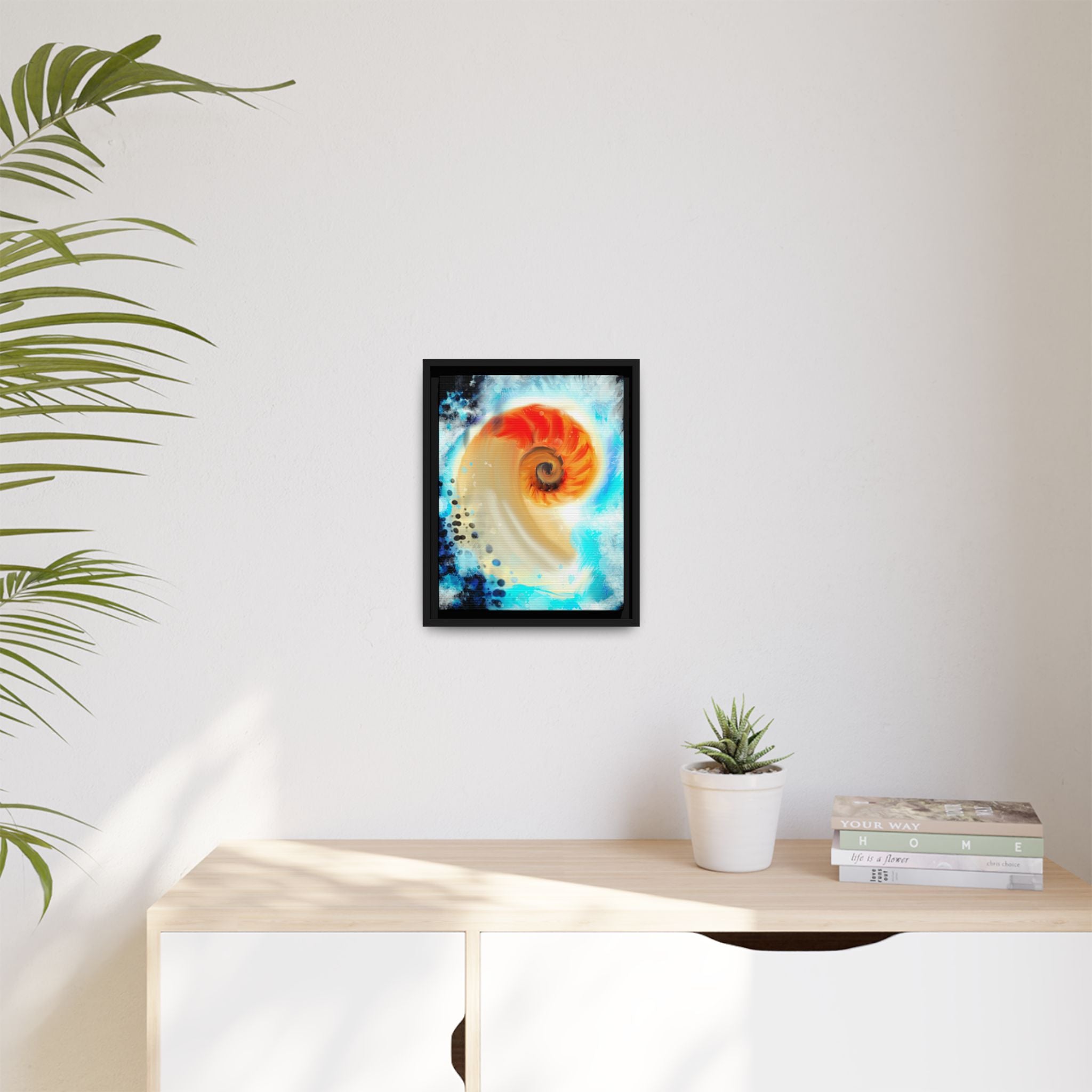 Framed Abstract Spiral Canvas Art — Vibrant Nautical Wave Print