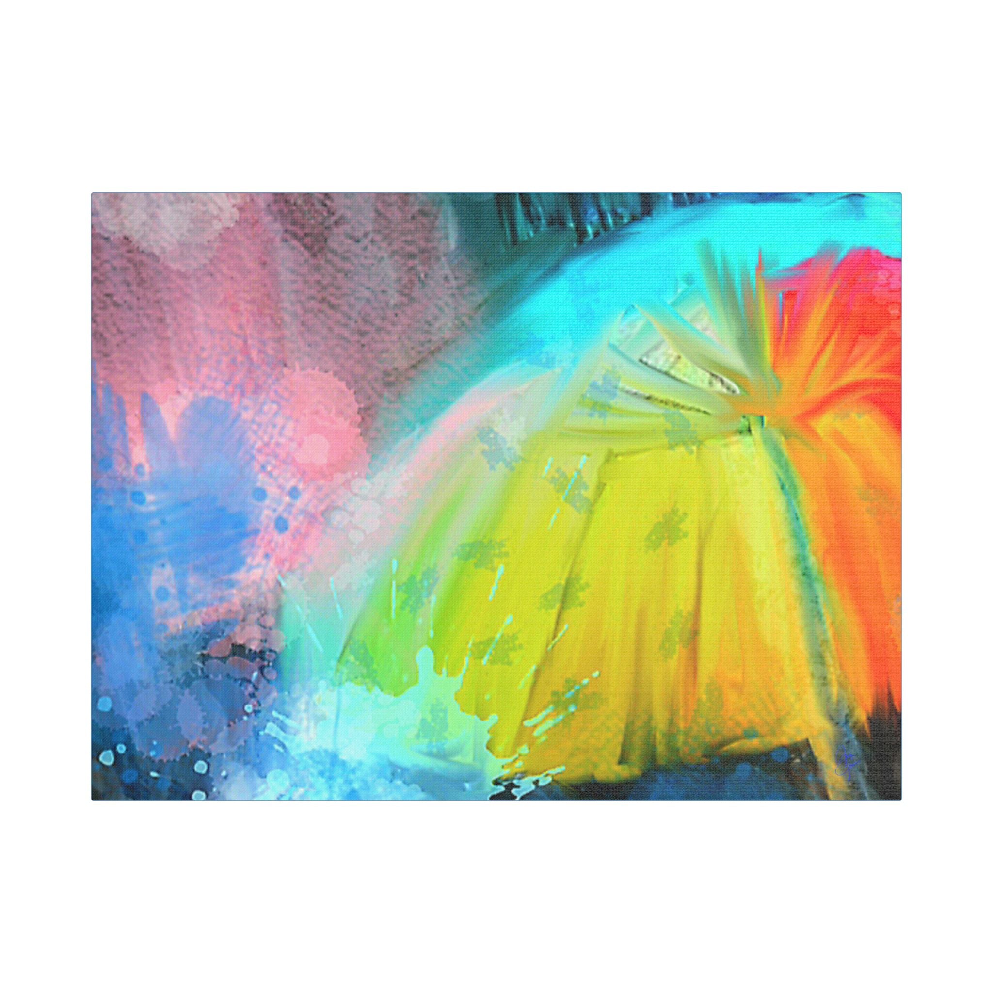 Abstract Rainbow Umbrella Canvas Print — Bright Colorful Satin-Stretched Wall Art