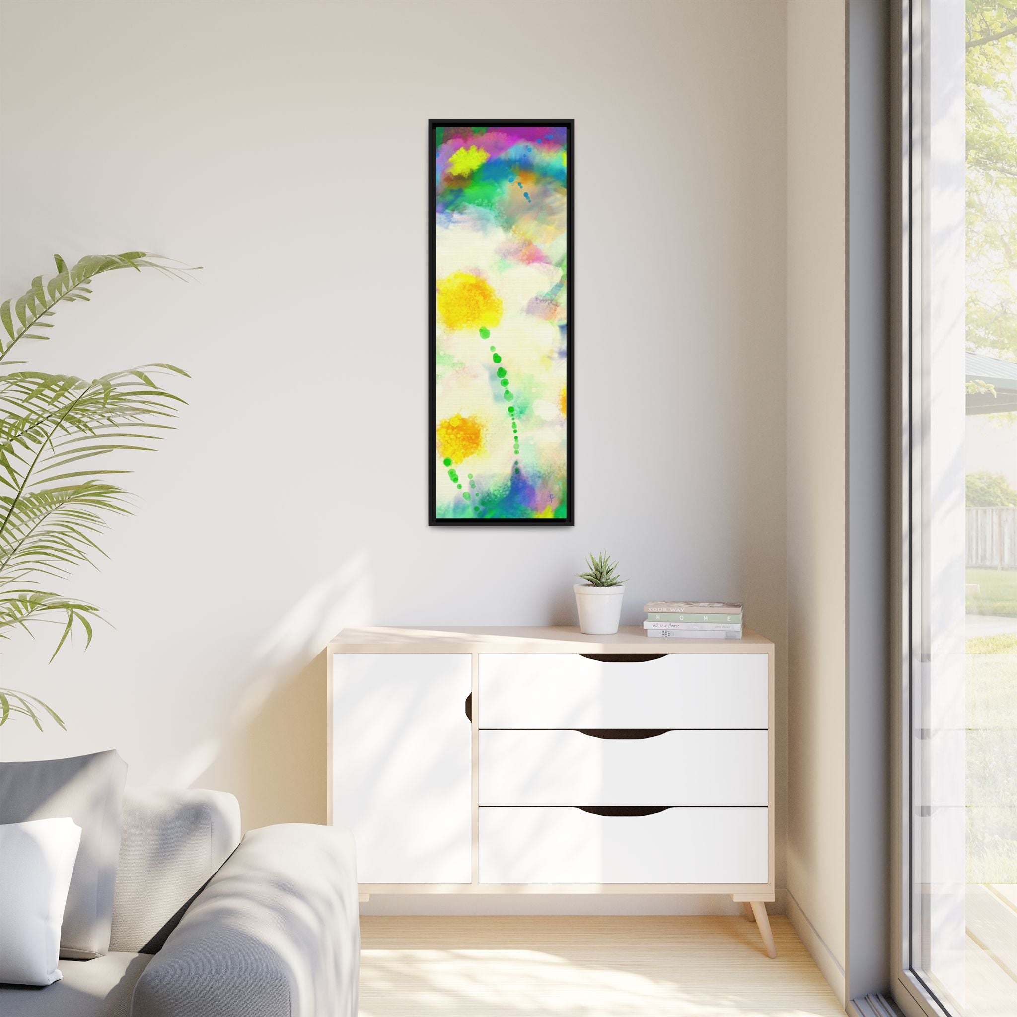 Framed Matte Canvas - Watercolor Yellow Floral Abstract Wall Art