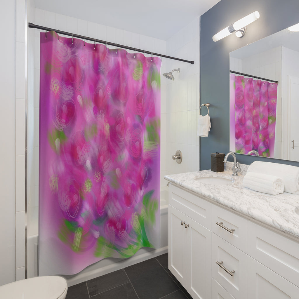 Floral Pink Rose Shower Curtain — Blurred Bouquet Bathroom Decor
