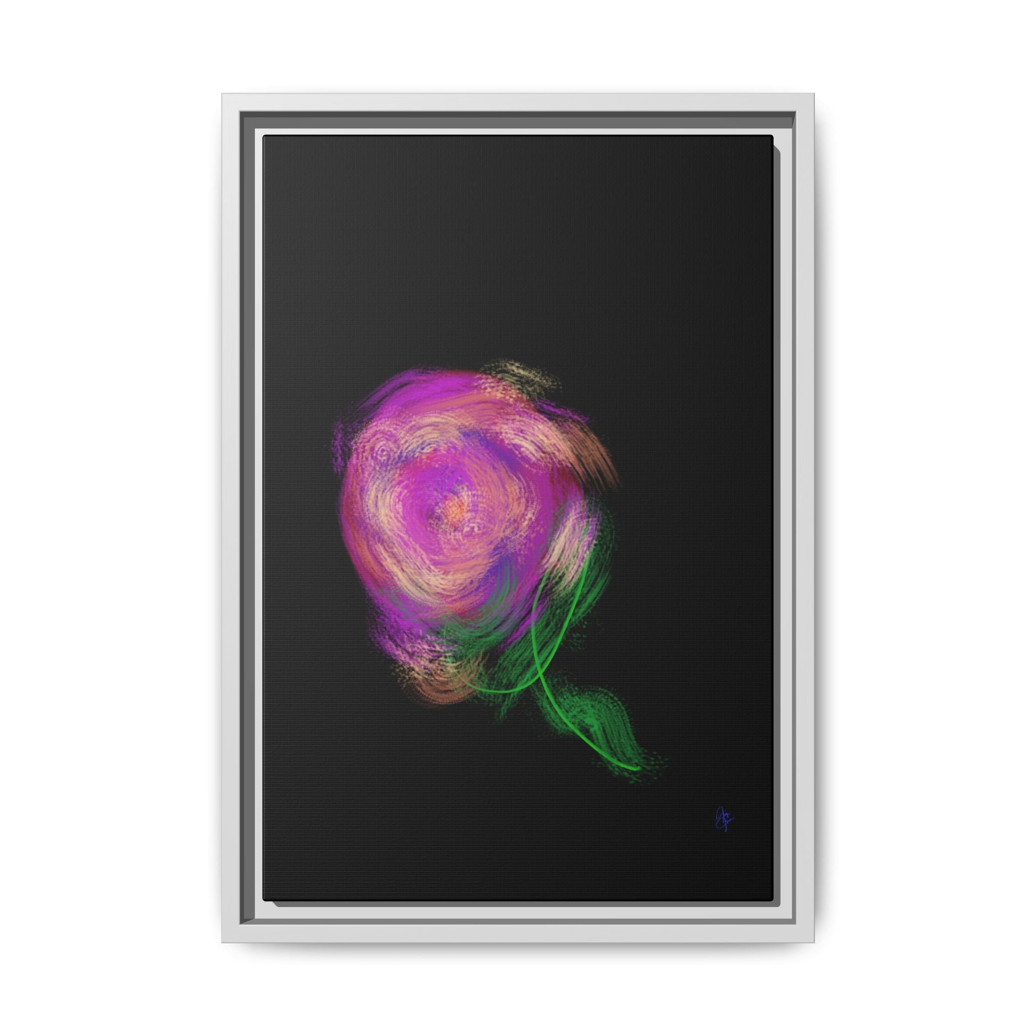 Abstract Rose Swirl Matte Framed Canvas — Multicolor Floral Wall Art