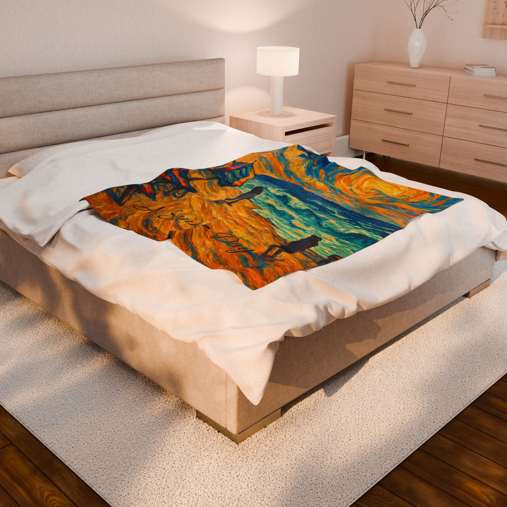 Velveteen Plush Blanket — 'A Sunny Day' Impressionist Beach Throw