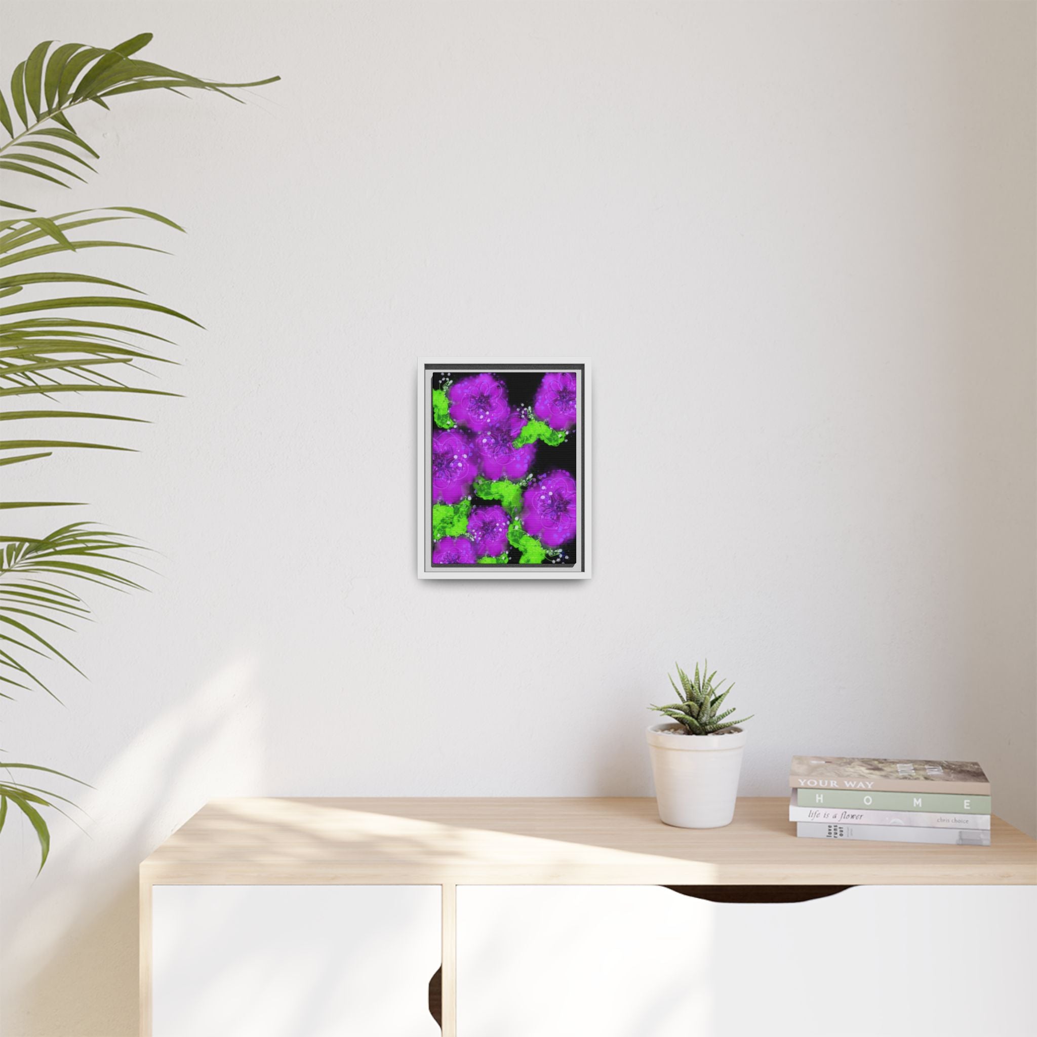 Framed Floral Canvas Print — Matte Multi-Color Blooms Wall Art