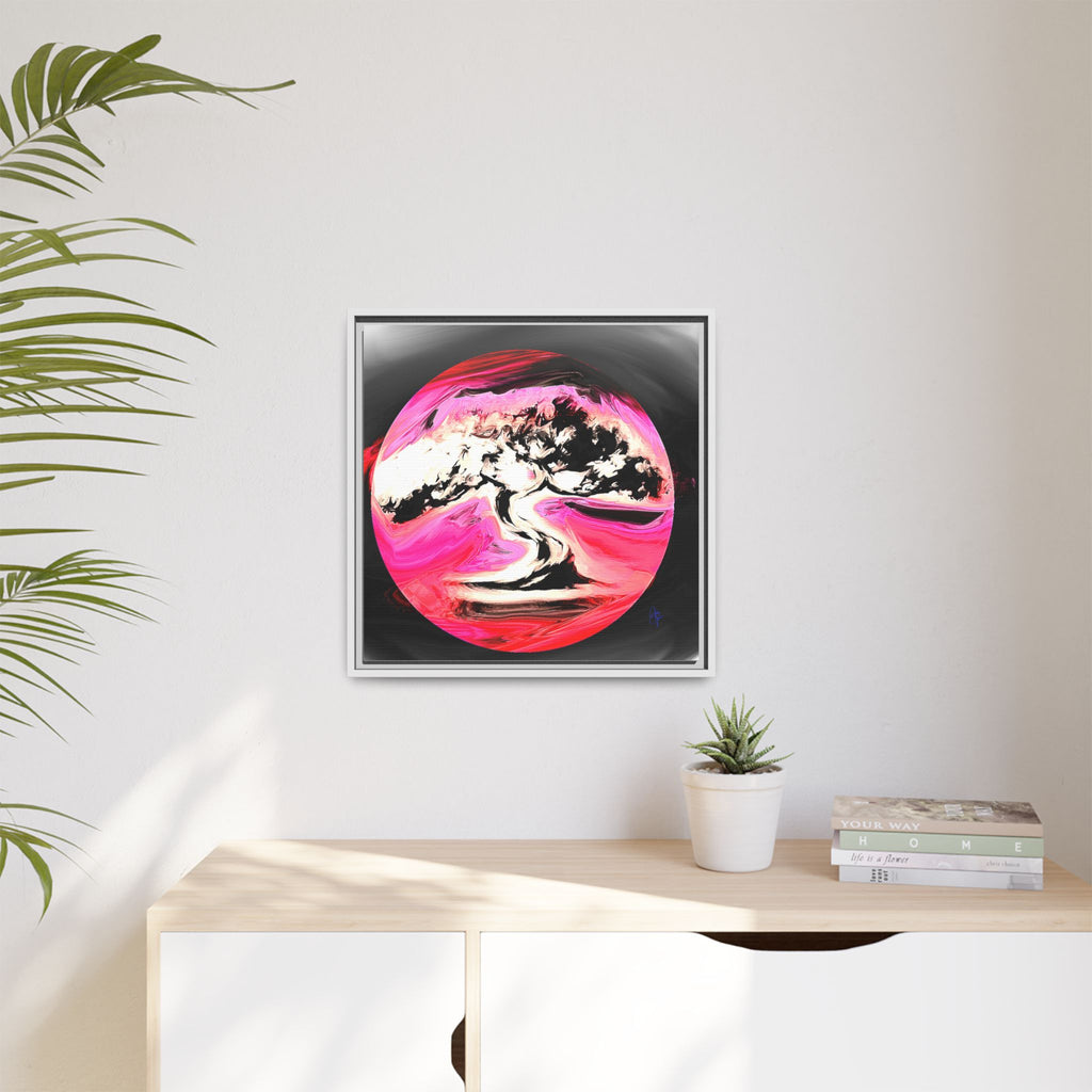 Framed Matte Canvas Art — Pink Marble Bonsai Tree