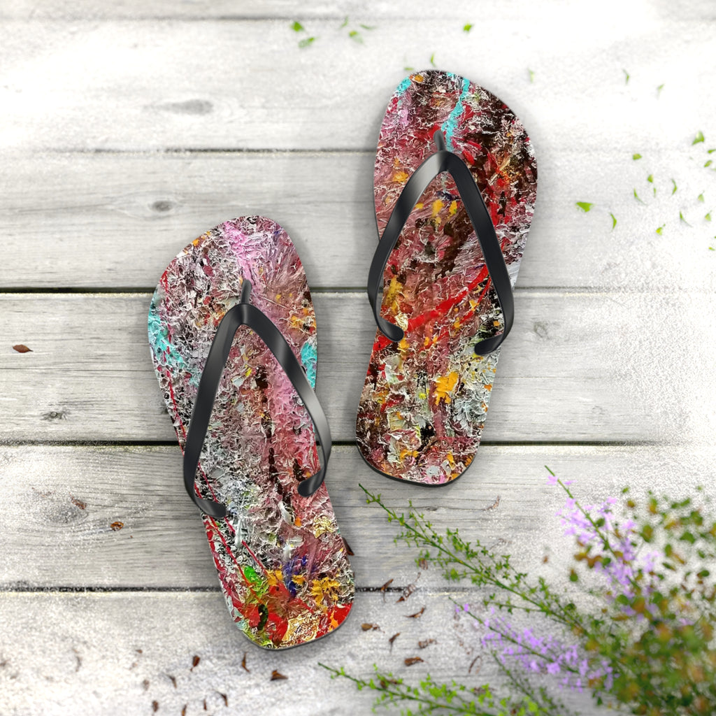 Artistic Abstract Flip Flops — Colorful Graffiti Texture Sandals