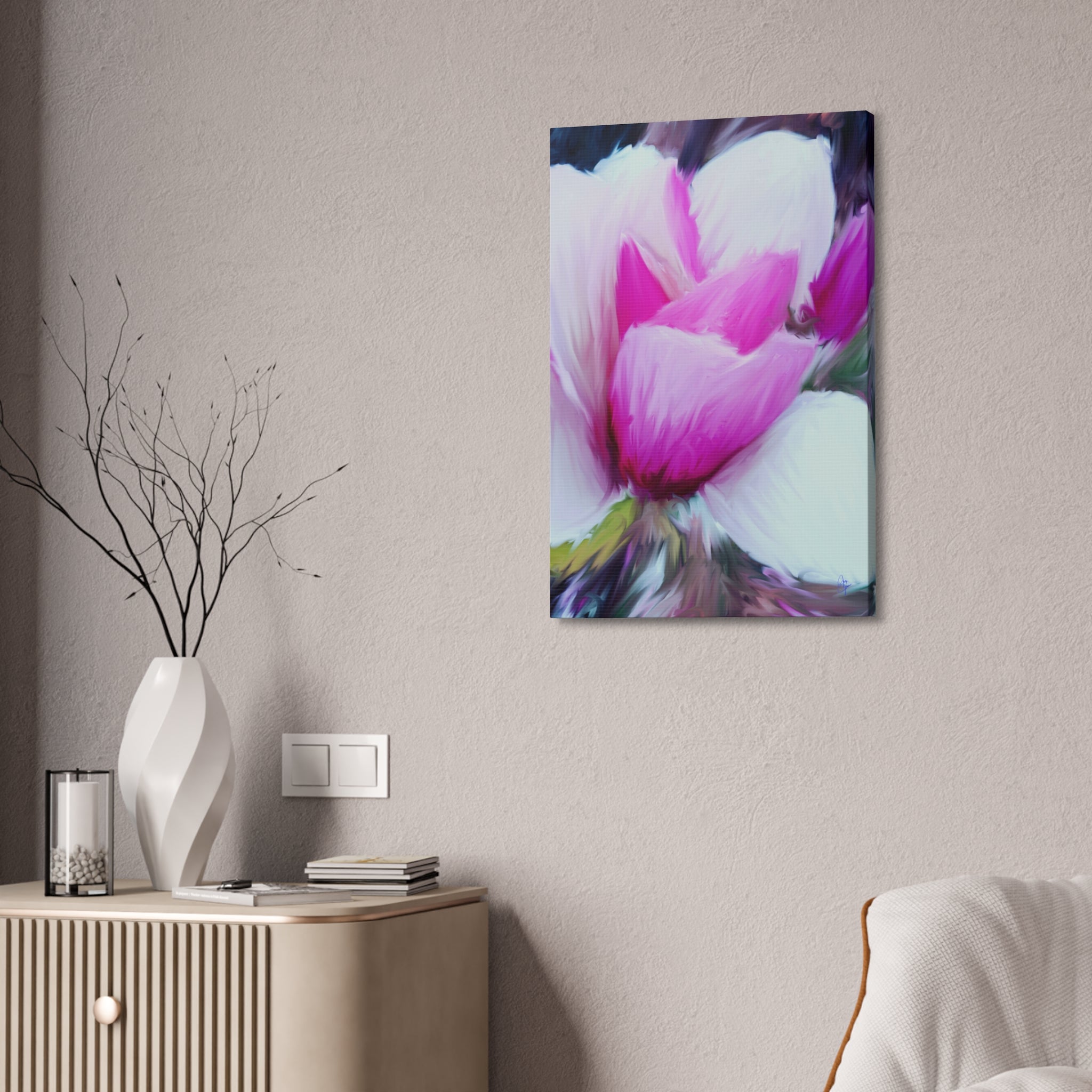 Pink Tulip Tree Abstract Canvas Wall Art — Stretched 1.5"