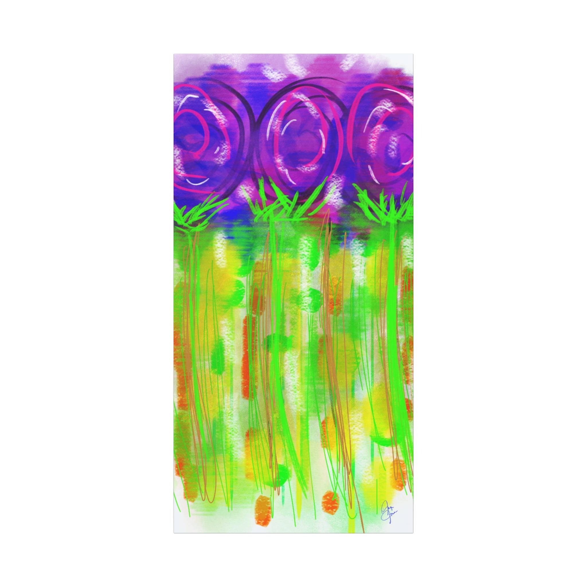 Abstract Purple Flowers Matte Canvas Wall Art — Vibrant Floral Painting on Stretched Canvas