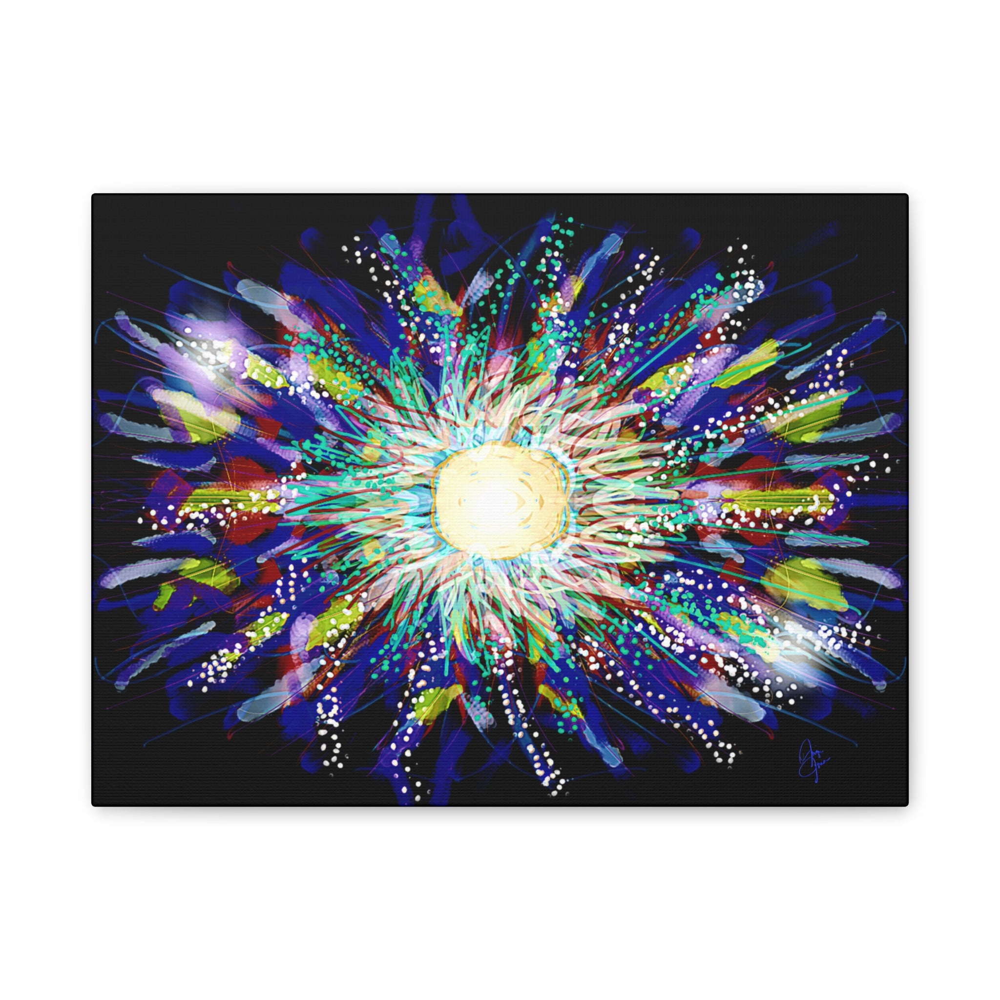 Abstract Cosmic Burst Canvas Wall Art — Colorful Sunflower Explosion on Black
