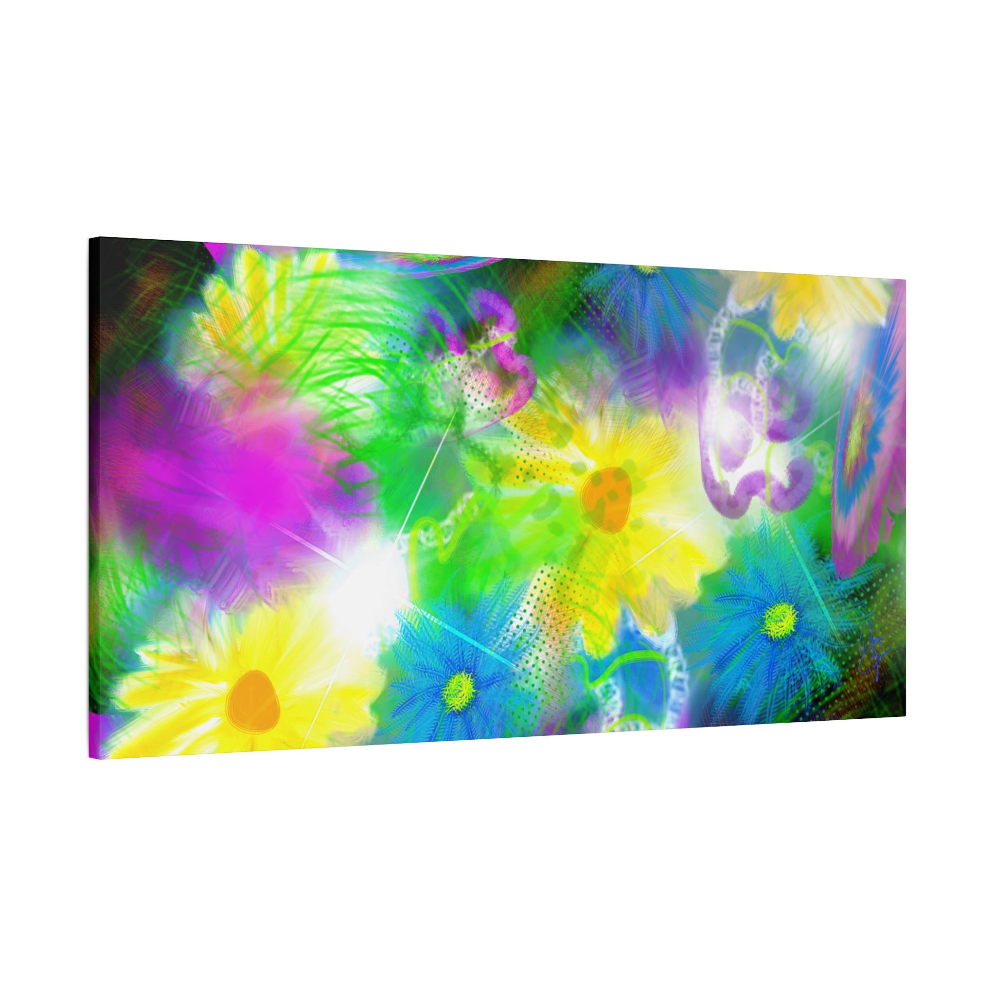 Bright Floral Abstract Matte Canvas Wall Art — Vibrant Daisy Pop
