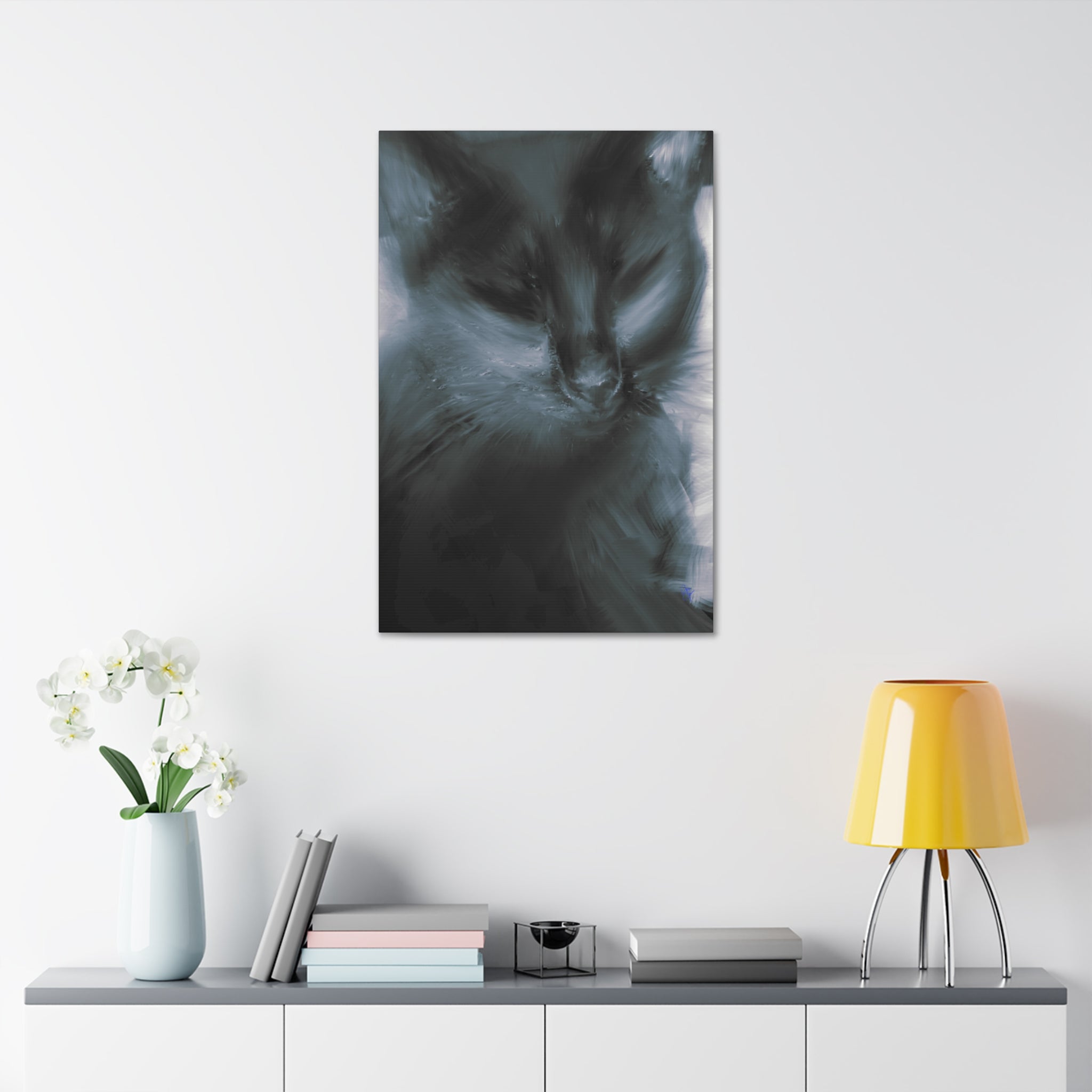 Black Cat Portrait Canvas Stretched Print — Moody Feline Wall Art