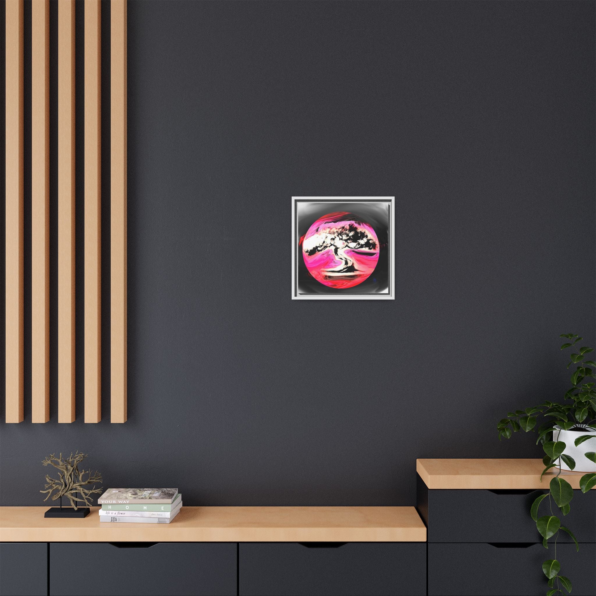 Framed Matte Canvas Art — Pink Marble Bonsai Tree