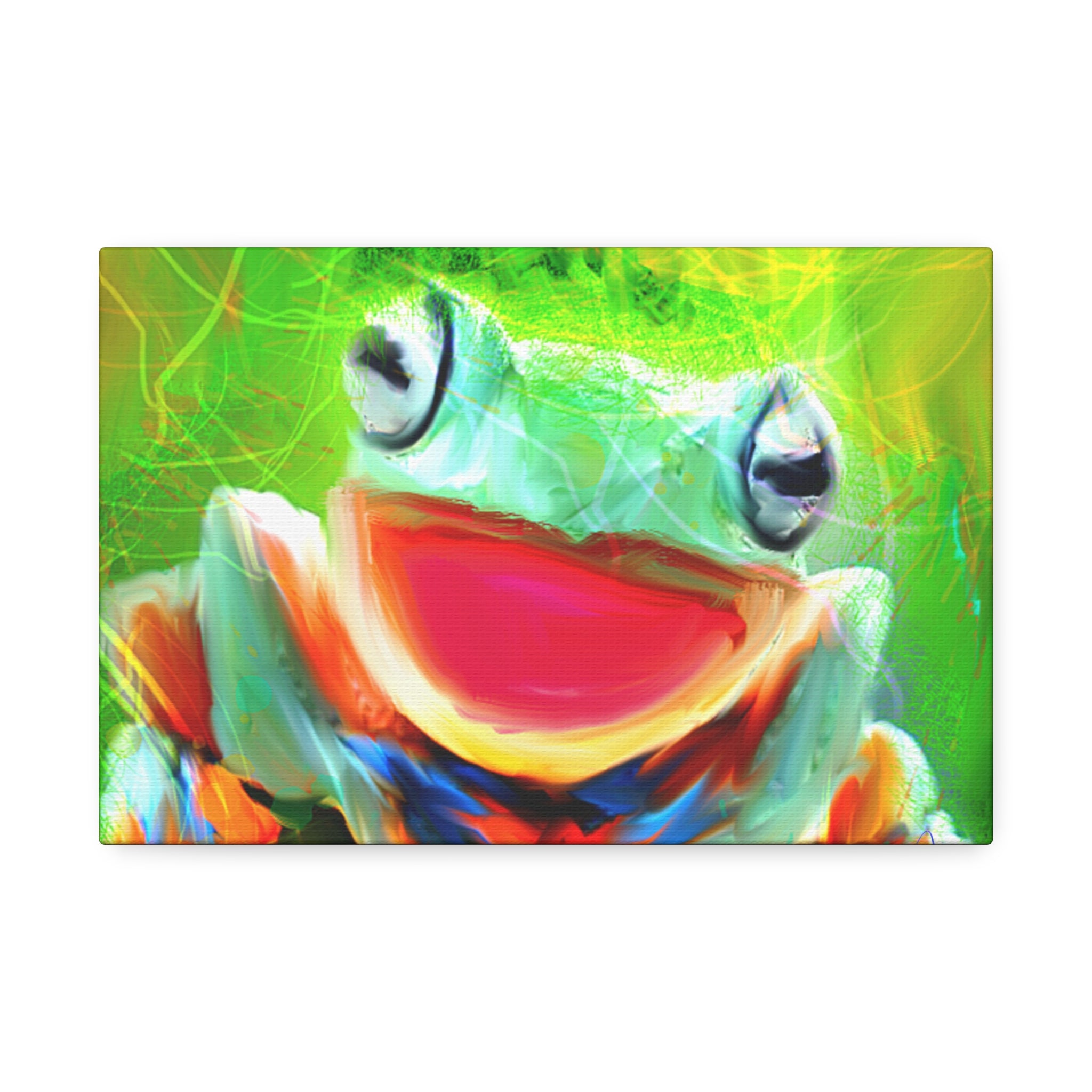 Vibrant Smiling Frog Canvas Print — Colorful Tropical Wall Art