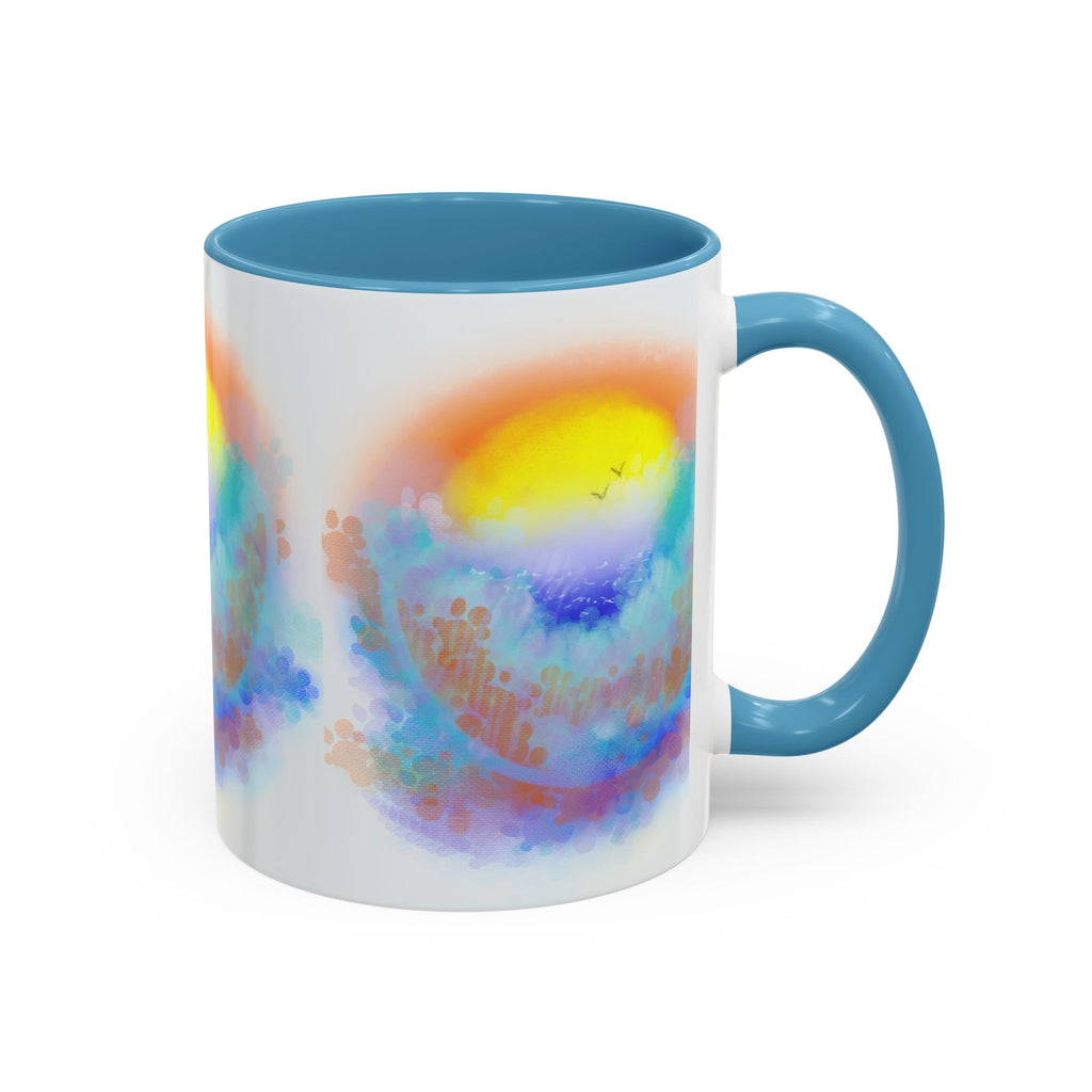 Sunrise Watercolor Accent Coffee Mug — Colorful Ocean Sunrise Art (11/15 oz)