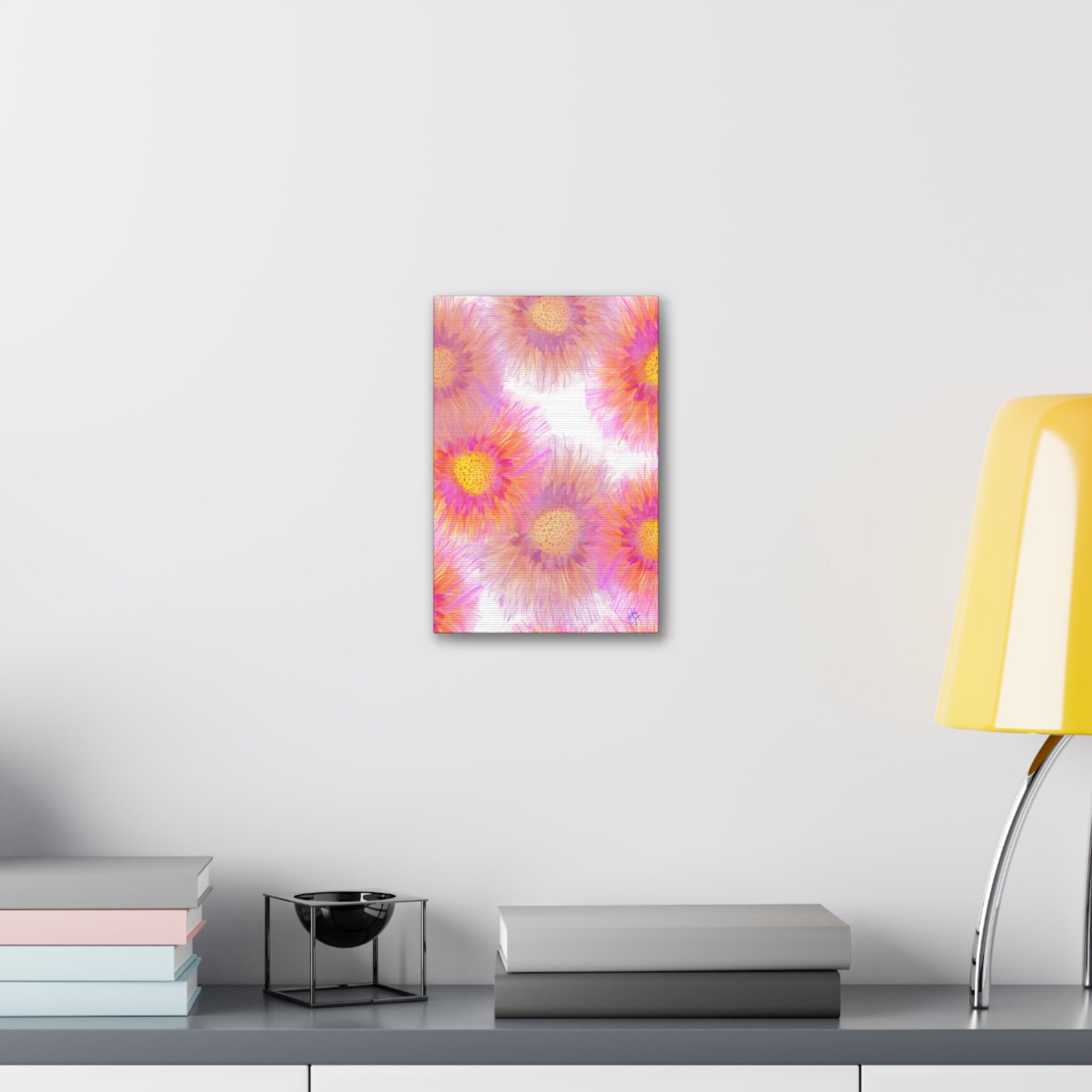 Sunburst Floral Canvas Wall Art — Pink & Yellow Abstract Sunflower Print