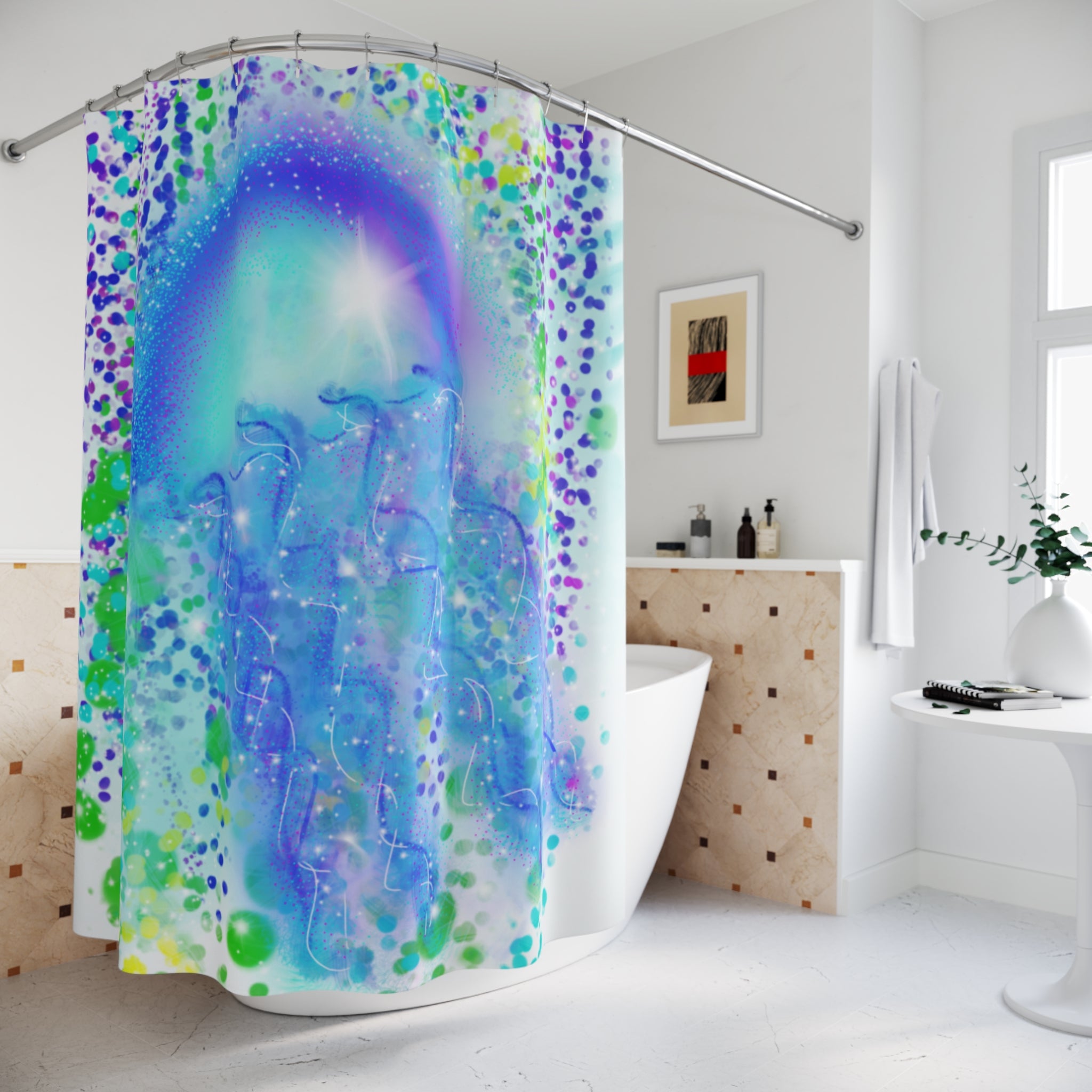 Jellyfish Dream Shower Curtain — Aquamarine Ocean Waves Bathroom Decor
