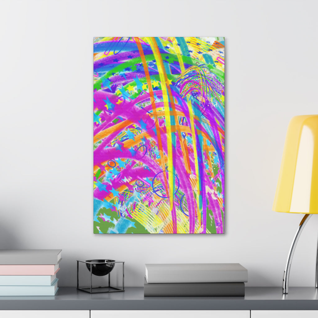Vibrant Tropical Palm Abstract Canvas – Colorful 1.5" Stretched Wall Art
