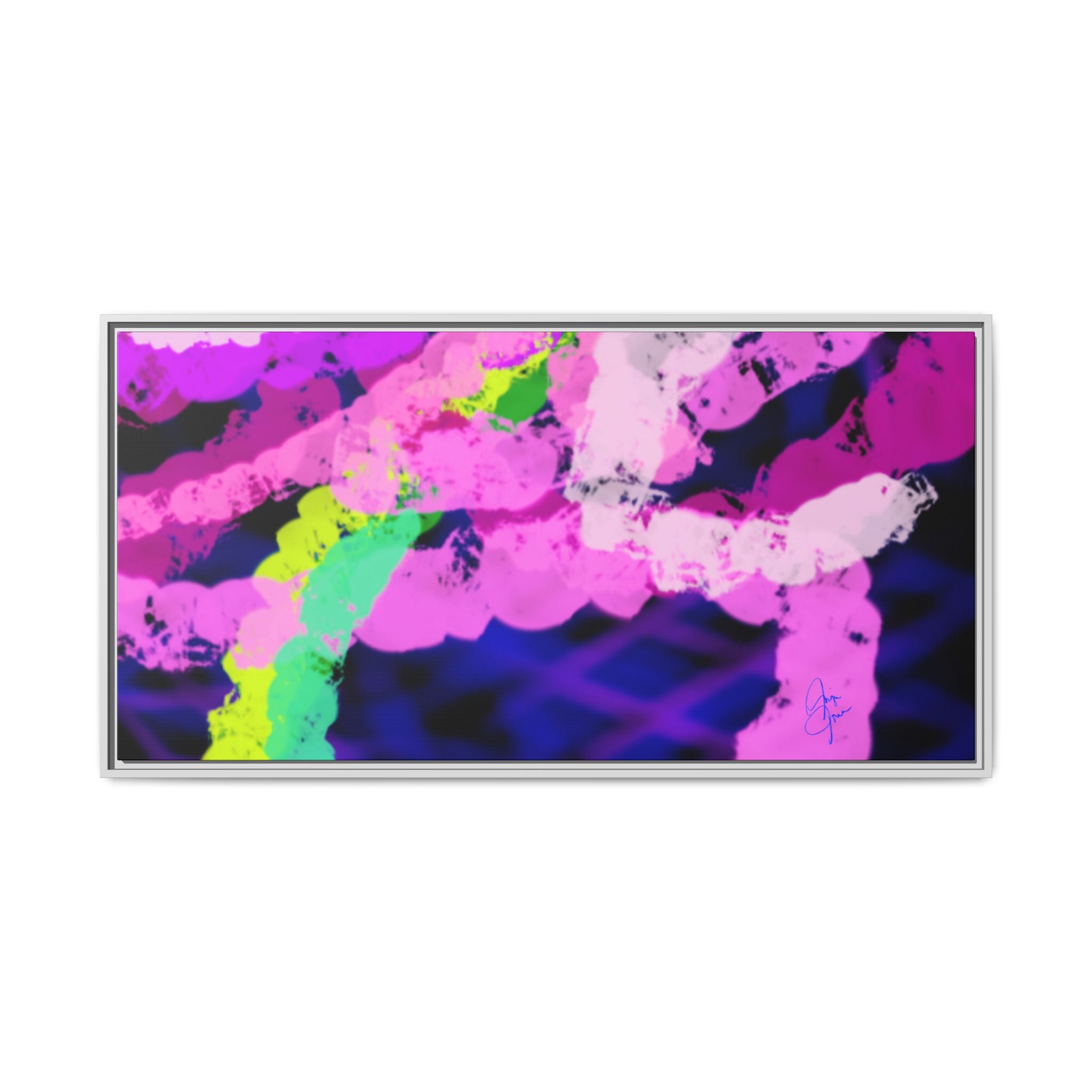 Framed Matte Canvas - Neon Rose Abstract Wall Art