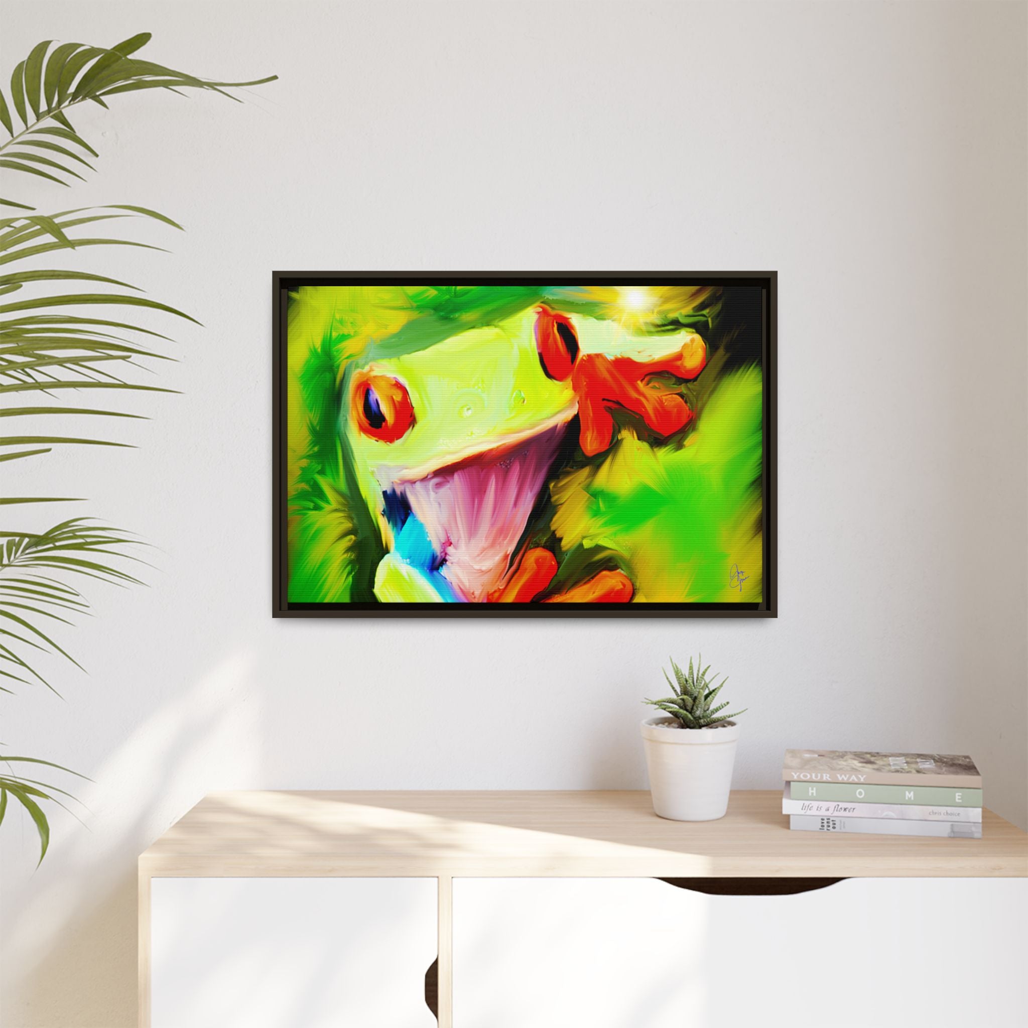 Colorful Tree Frog Matte Canvas Print — Framed Tropical Wall Art