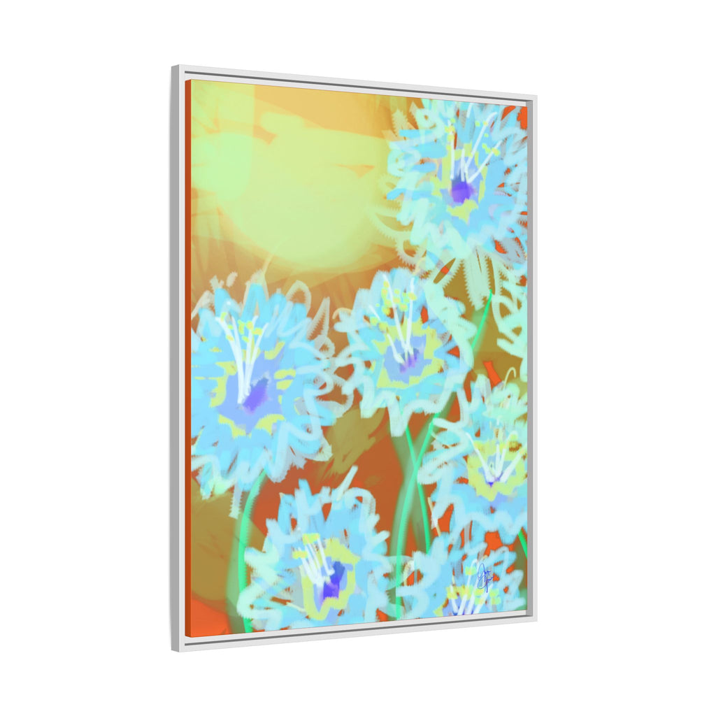 Framed Floral Canvas Art — Blue & Yellow Abstract Bouquet (Matte)