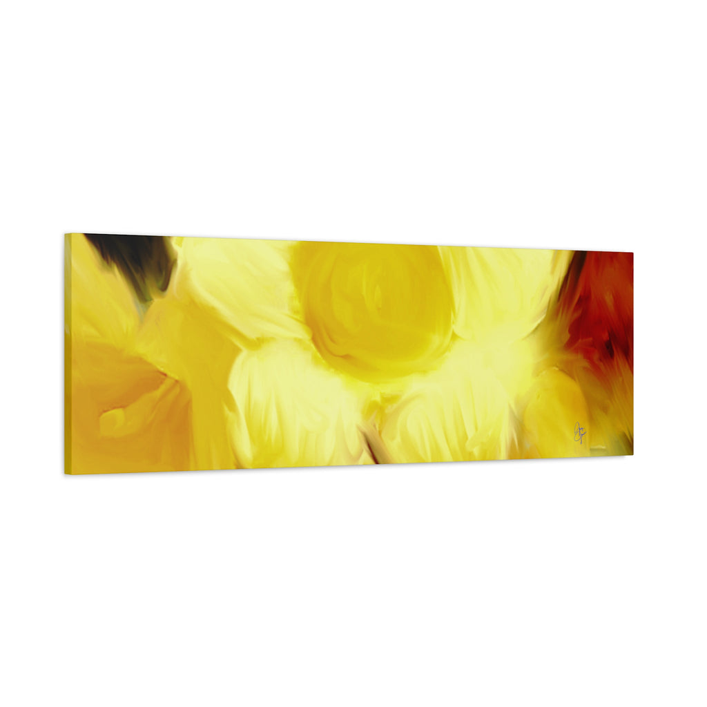Yellow Floral Canvas Wall Art – Bright Sunflower-Style Painting, Matte Stretched Print