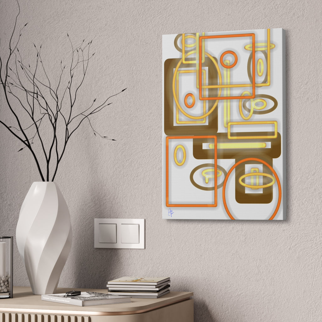 Abstract Geometric Art Canvas - Midcentury Shapes in Warm Gold & Rust