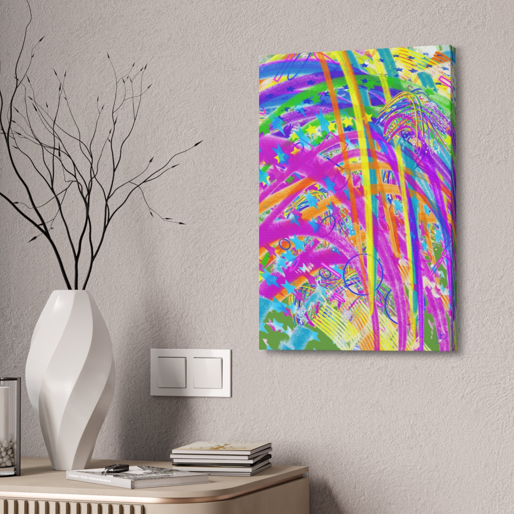 Vibrant Tropical Palm Abstract Canvas – Colorful 1.5" Stretched Wall Art