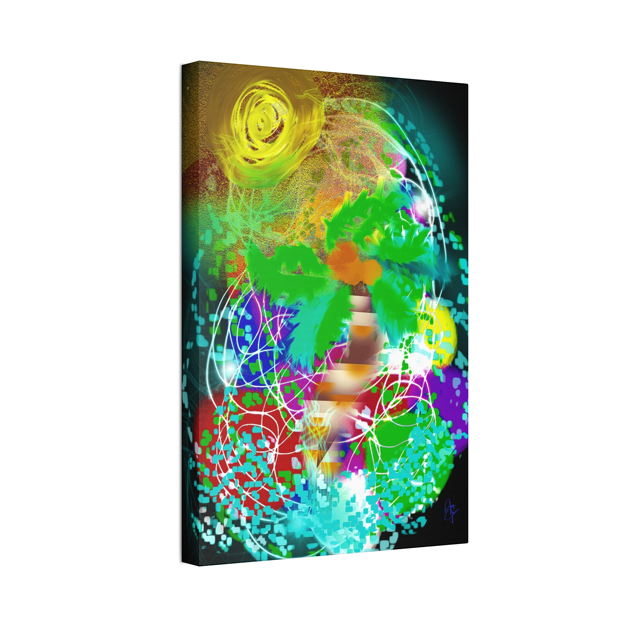 Tropical Abstract Canvas Print — Colorful Palm Tree Wall Art Stretched 1.5"