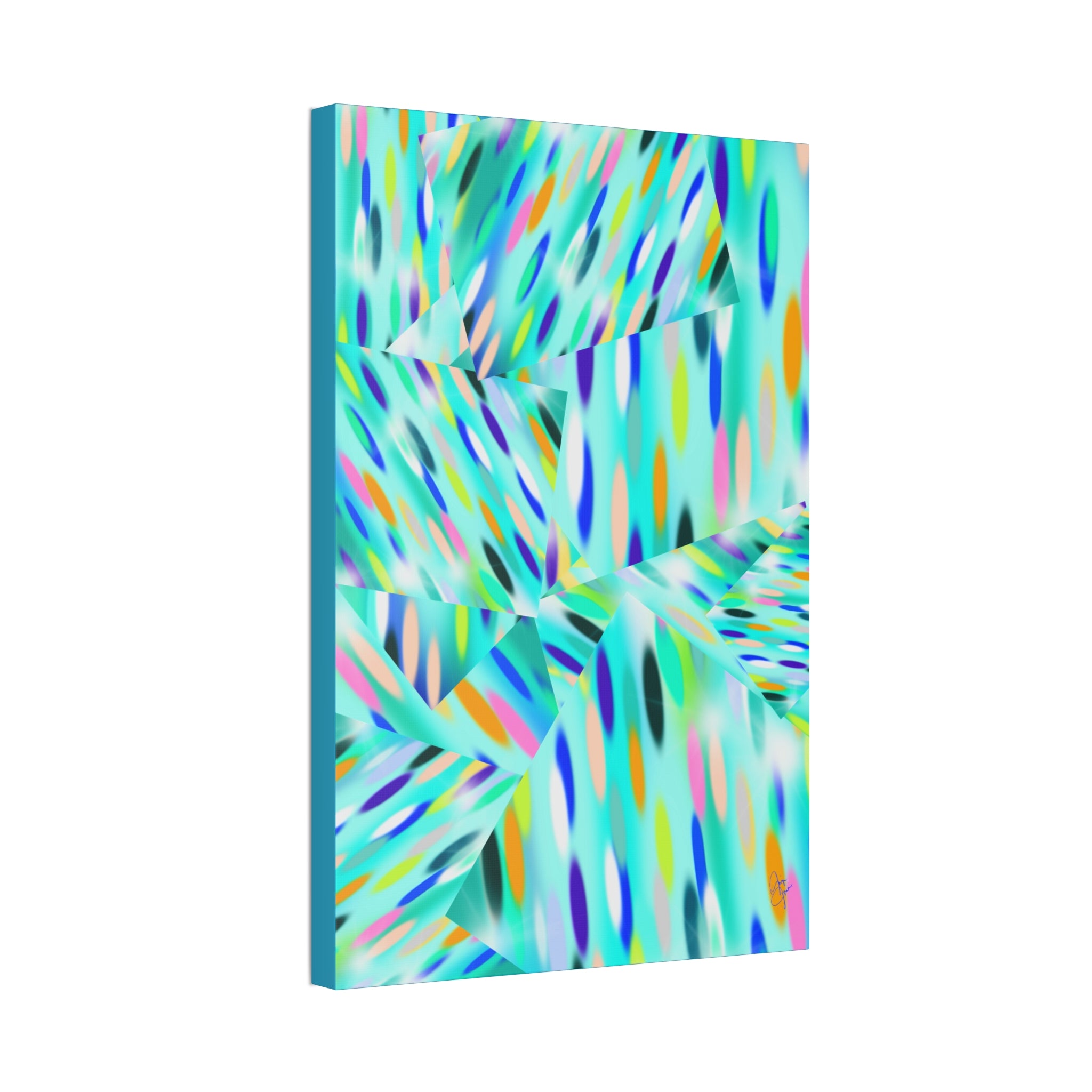 Abstract Aqua Canvas Print — Turquoise Geometric Art on Stretched 1.5" Canvas