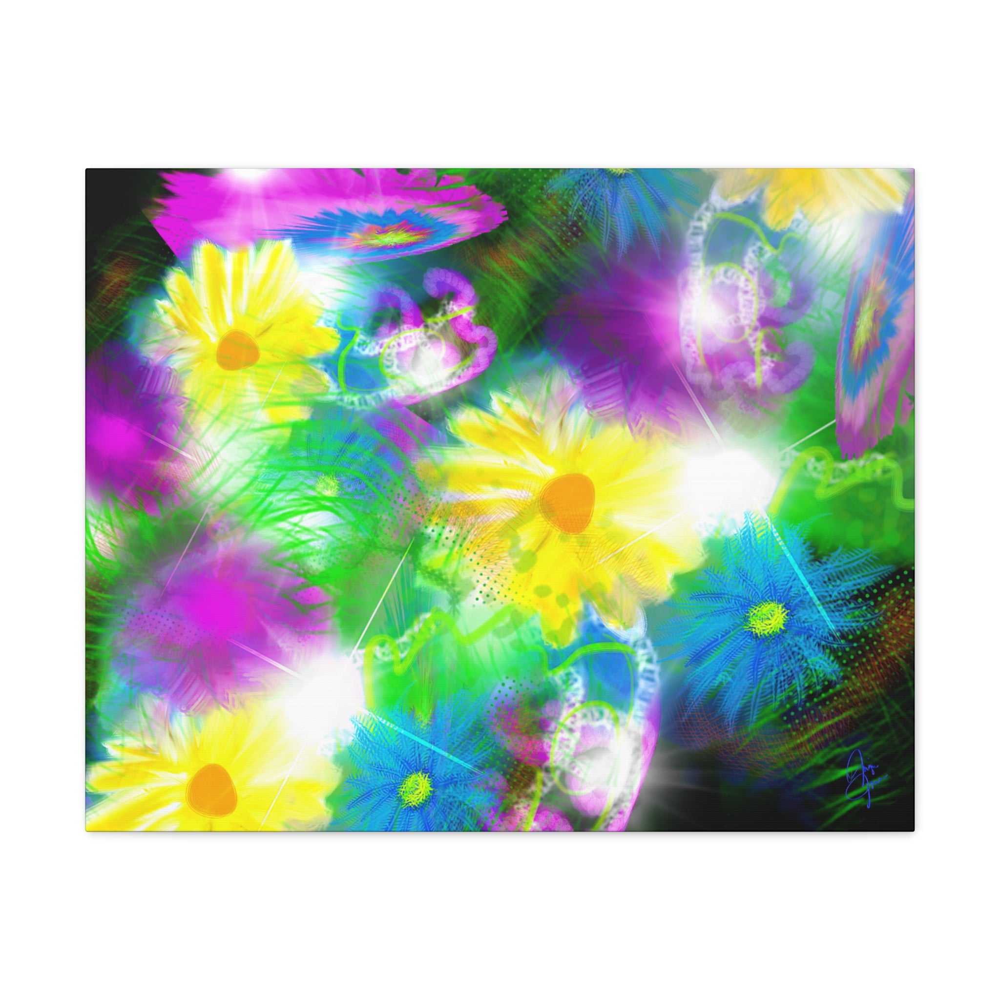 Bright Floral Abstract Matte Canvas Wall Art — Vibrant Daisy Pop