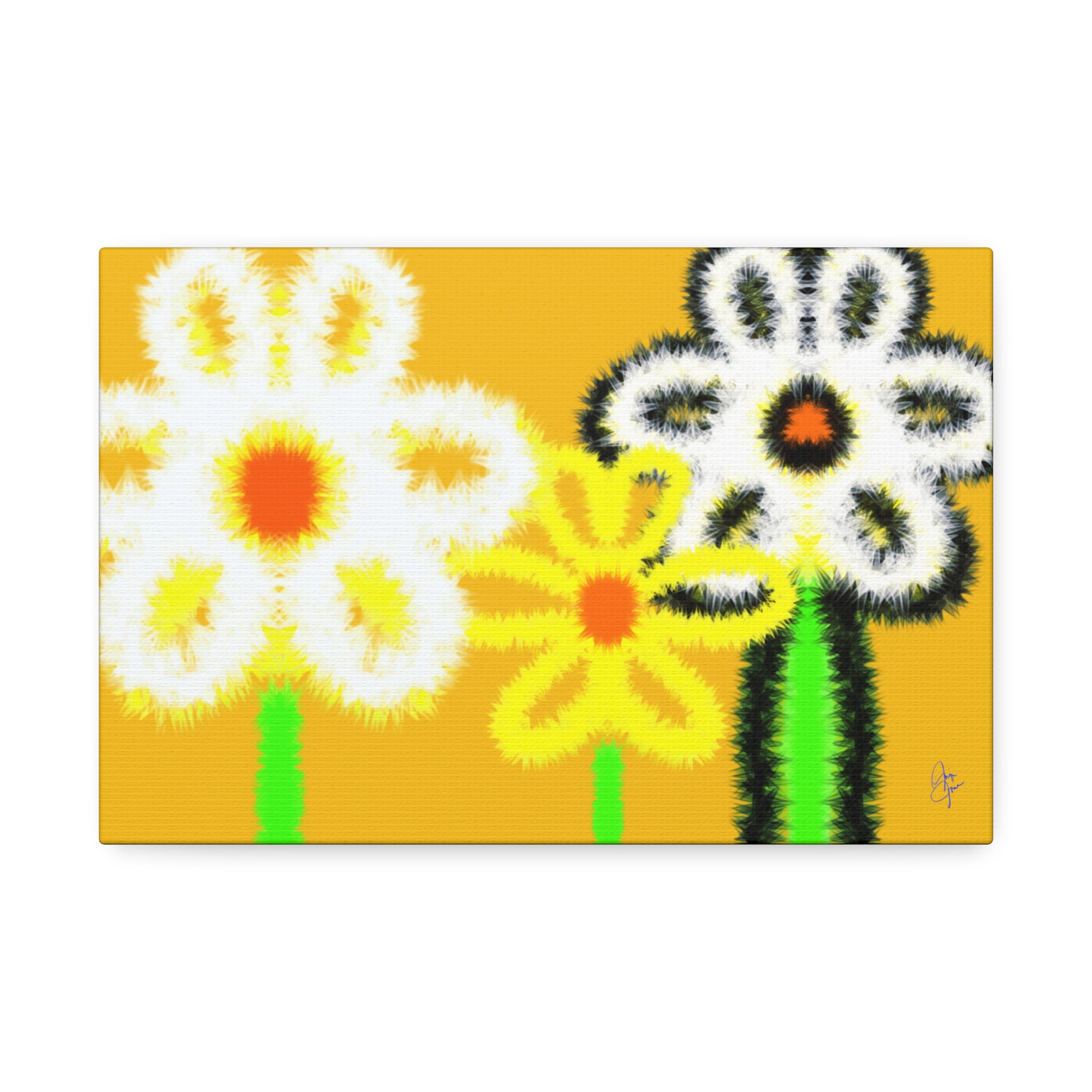 Bright Fuzzy Daisies Canvas Art — Yellow Floral Wall Decor, Stretched 1.5"