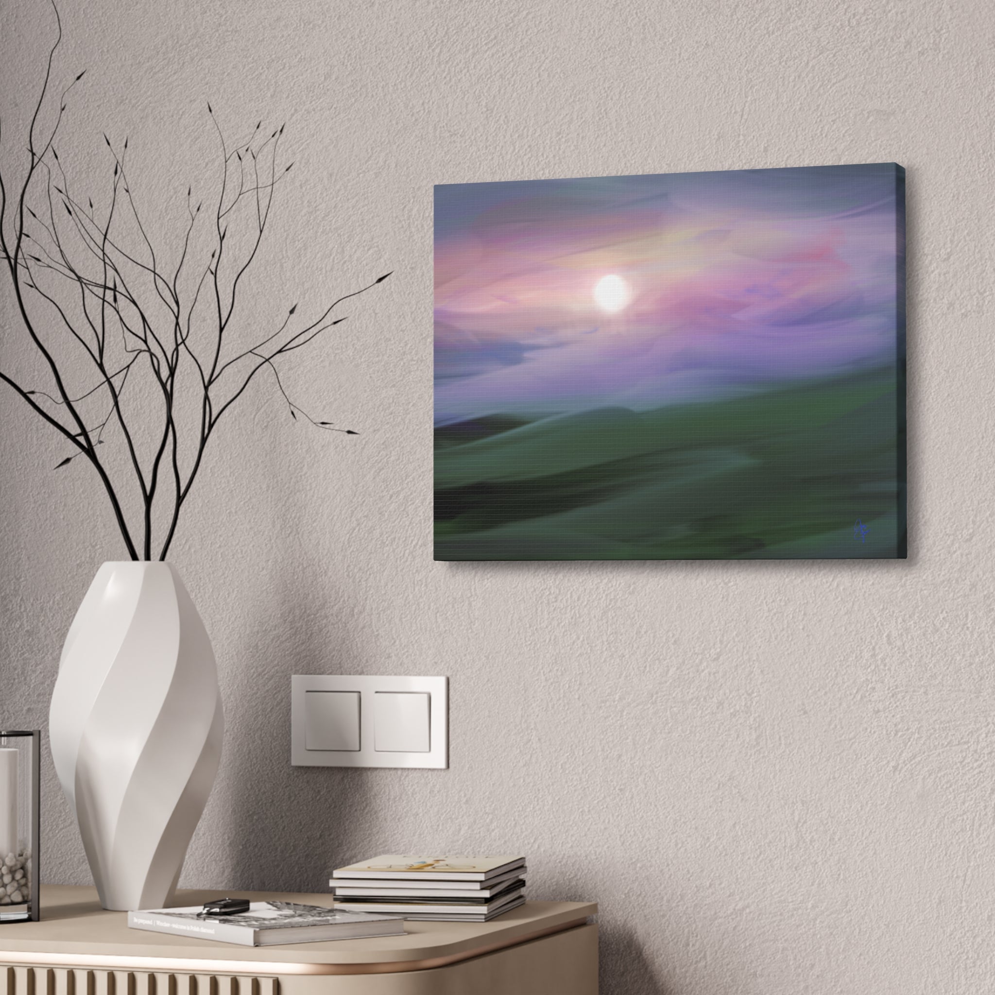 Sunrise Mist Landscape Canvas Print — Serene Pastel Wall Art