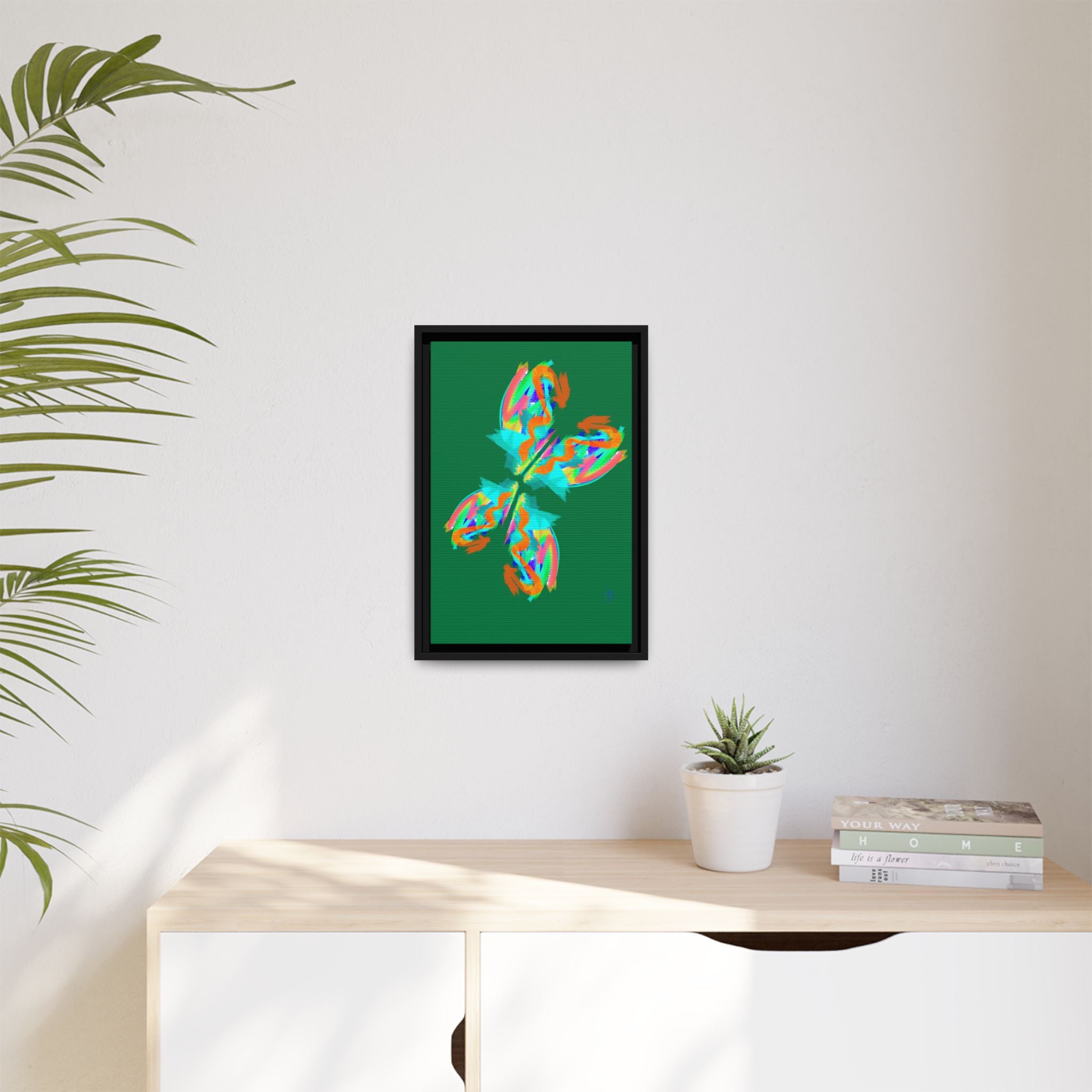 Framed Matte Canvas — Neon Abstract Butterfly Wall Art