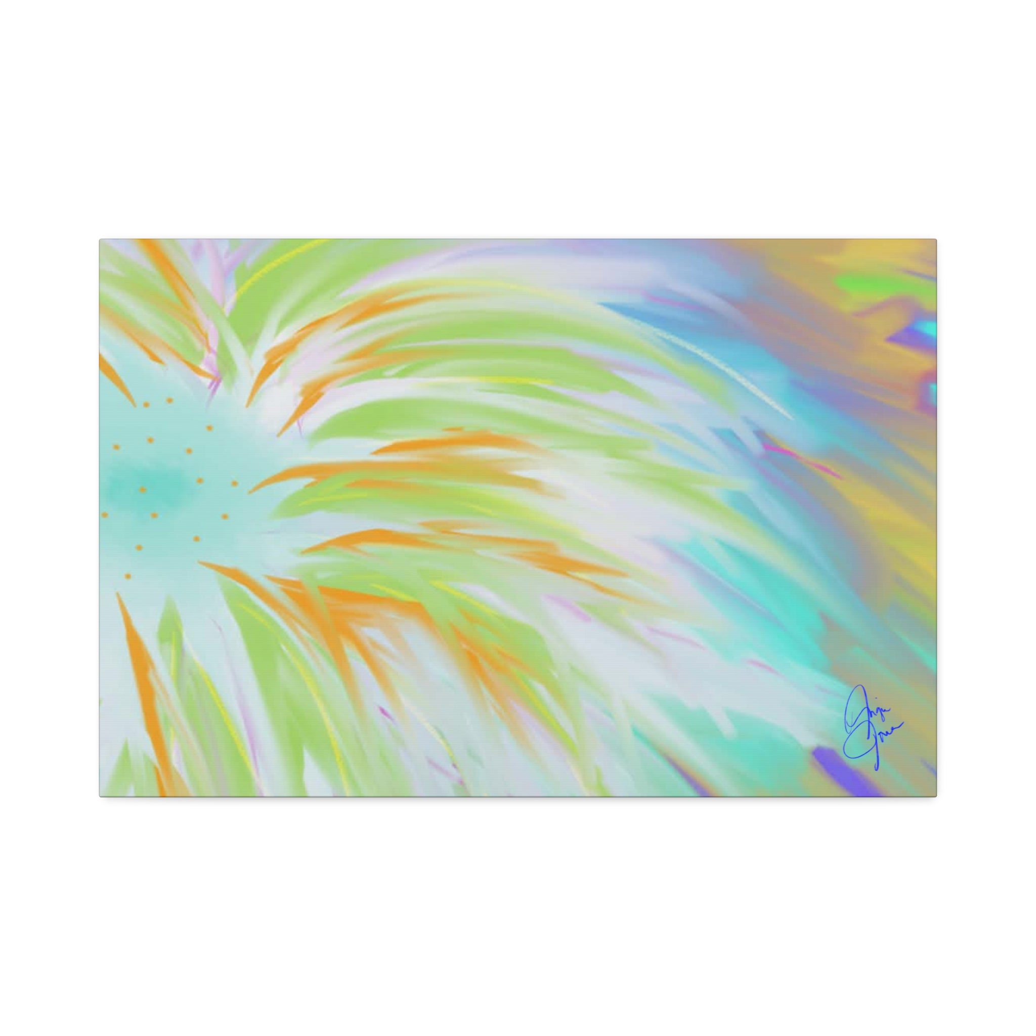 Abstract Sunburst Canvas Stretched Art - Turquoise, Lime & Coral Wall Decor