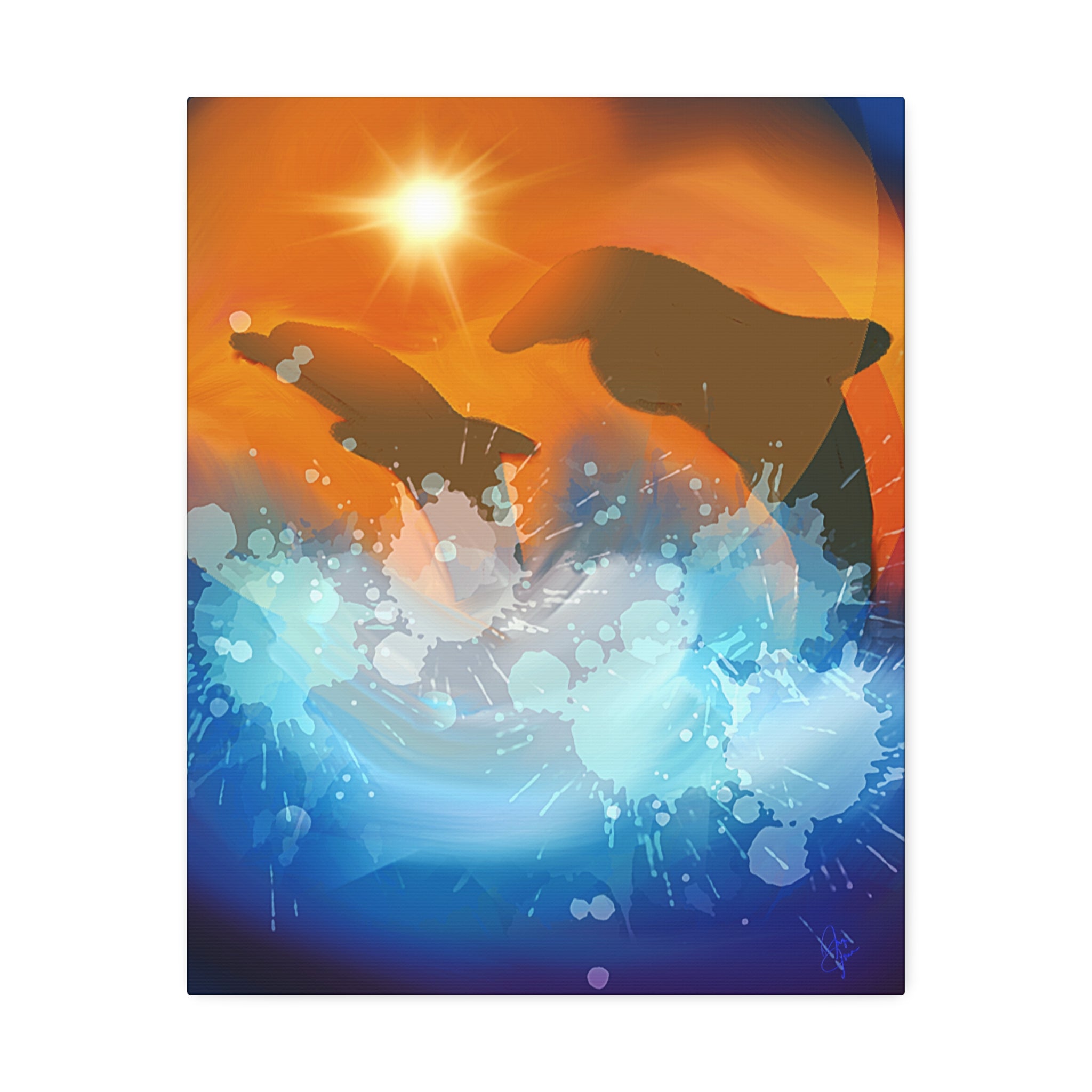 Sunset Dolphin Canvas Wall Art — Vibrant Ocean Sunset Stretch Canvas