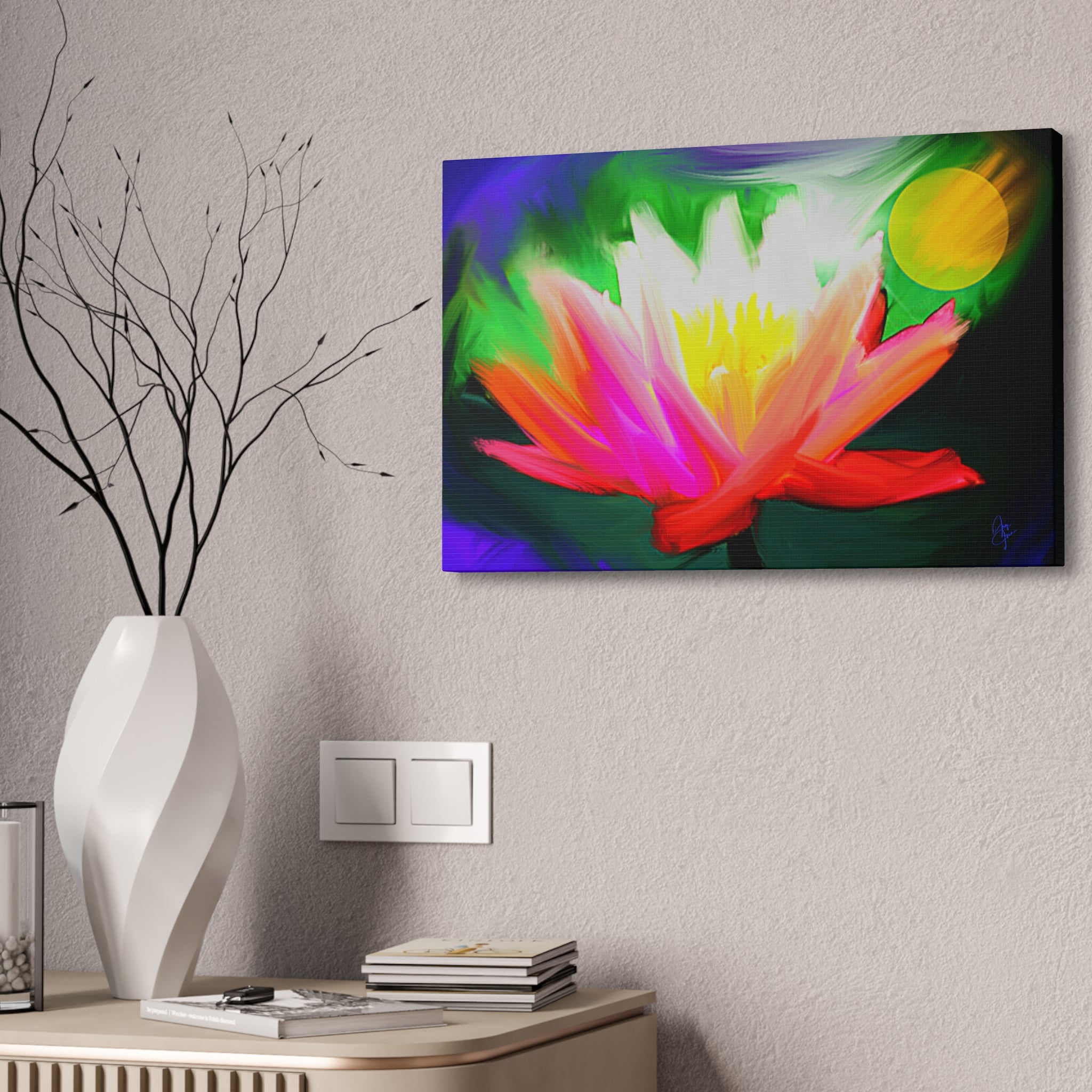 Vibrant Lotus Canvas Print — Bright Floral Stretched Wall Art