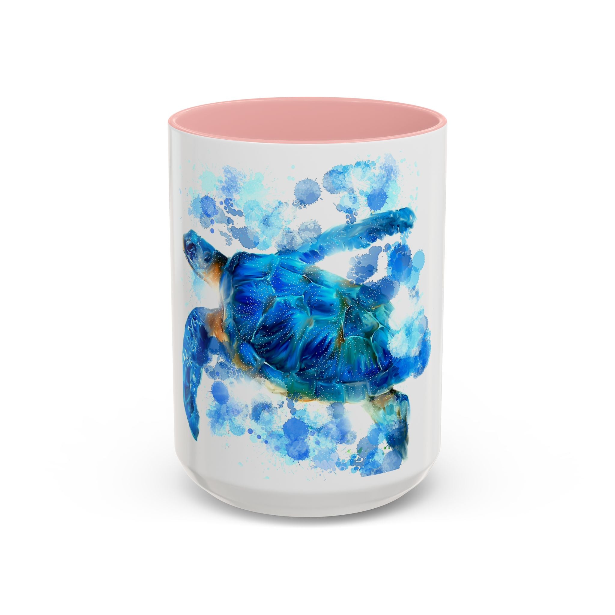 Blue Sea Turtle Accent Coffee Mug — Watercolor Ocean Turtle 11/15oz