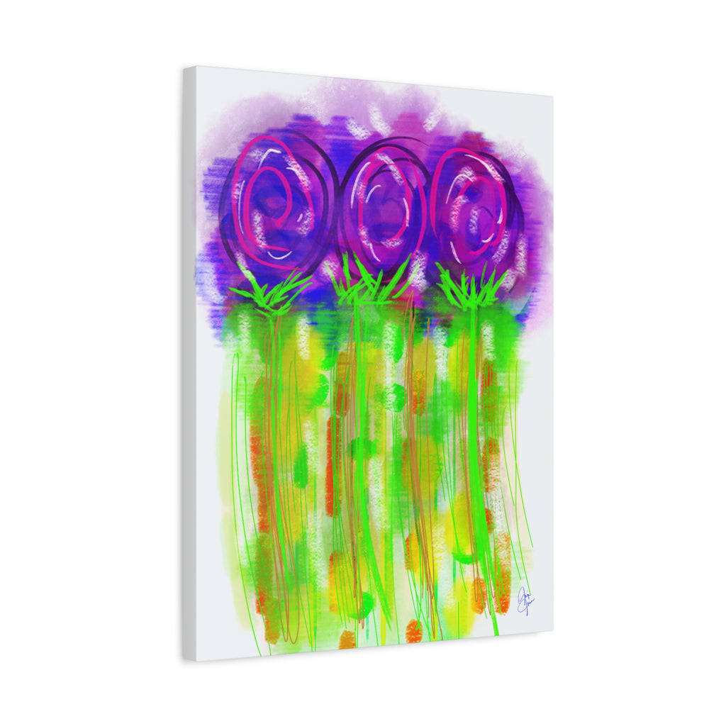 Abstract Purple Flowers Matte Canvas Wall Art — Vibrant Floral Painting on Stretched Canvas
