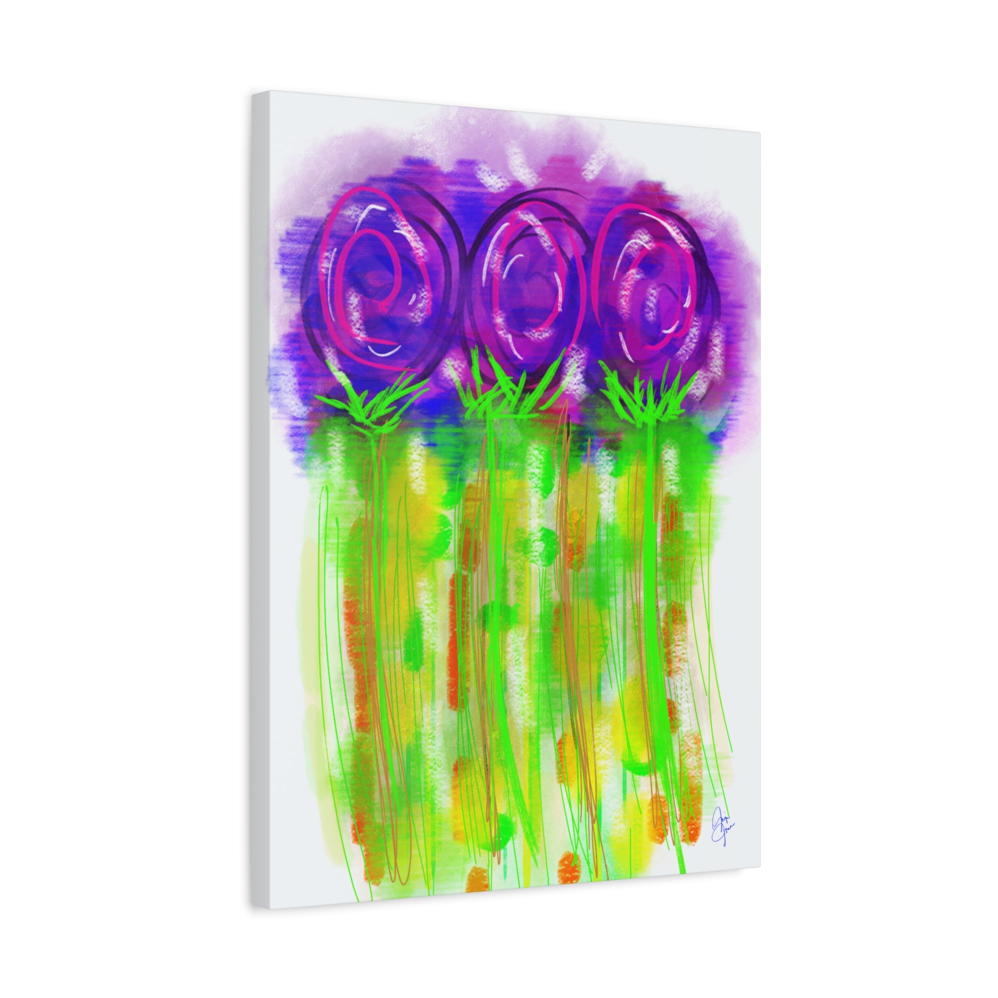 Abstract Purple Flowers Matte Canvas Wall Art — Vibrant Floral Painting on Stretched Canvas