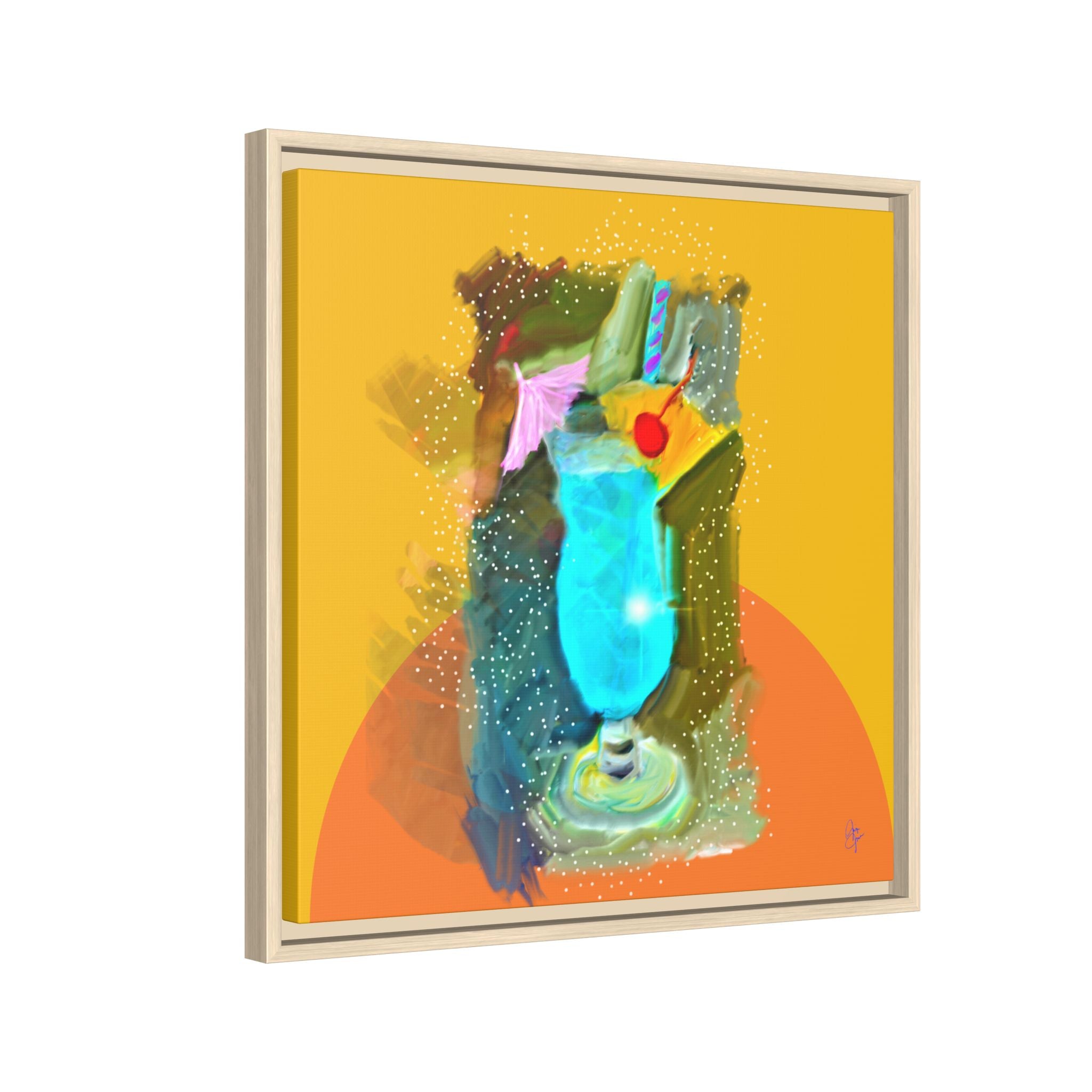 Tropical Blue Cocktail Canvas Print — Framed Matte Bar Art