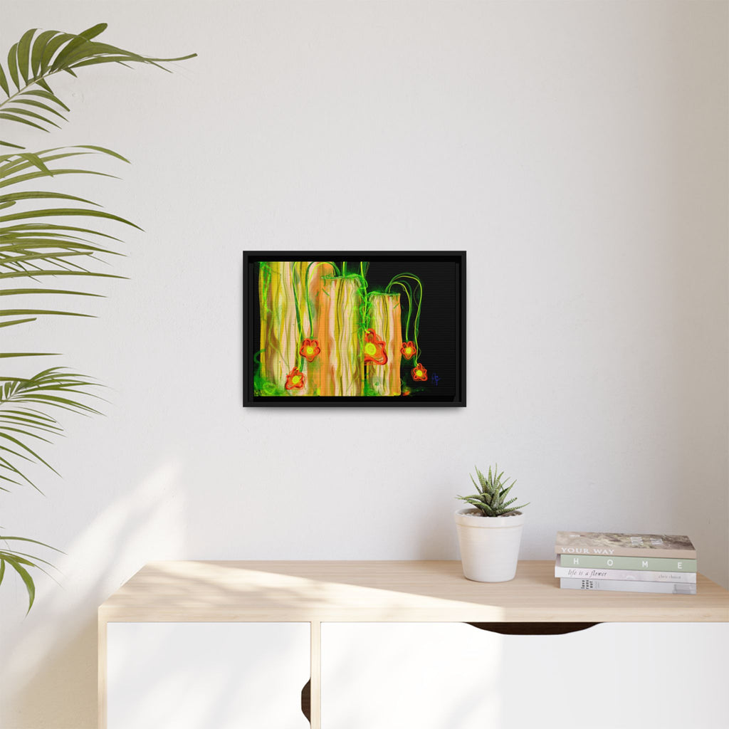 Framed Matte Canvas Print — Neon Floral Candlelight Art